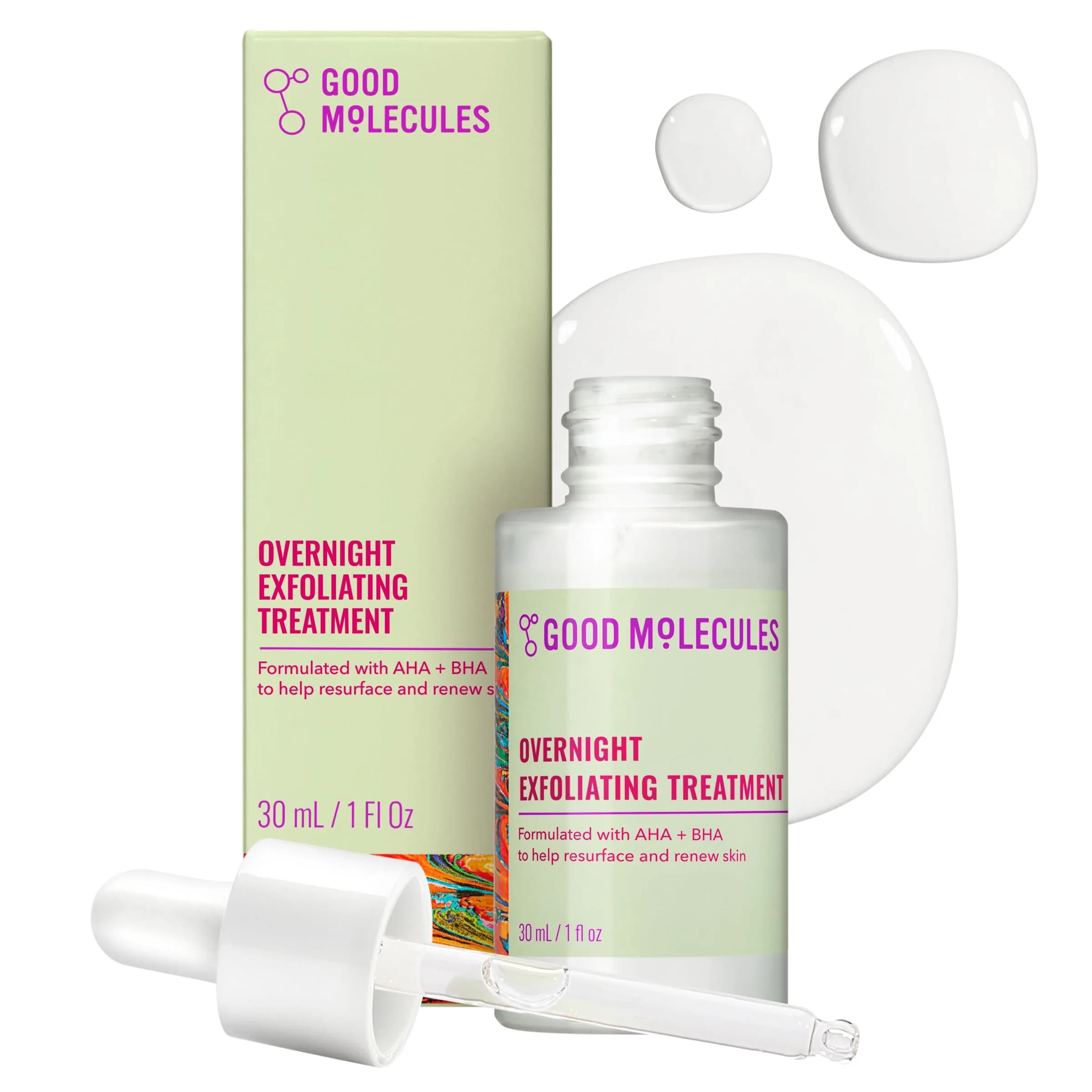 Good Molecules Overnight Exfoliating Treatment 1 Fl Oz (30ml) | AHA & BHA Formula for Radiant Skin - main product image