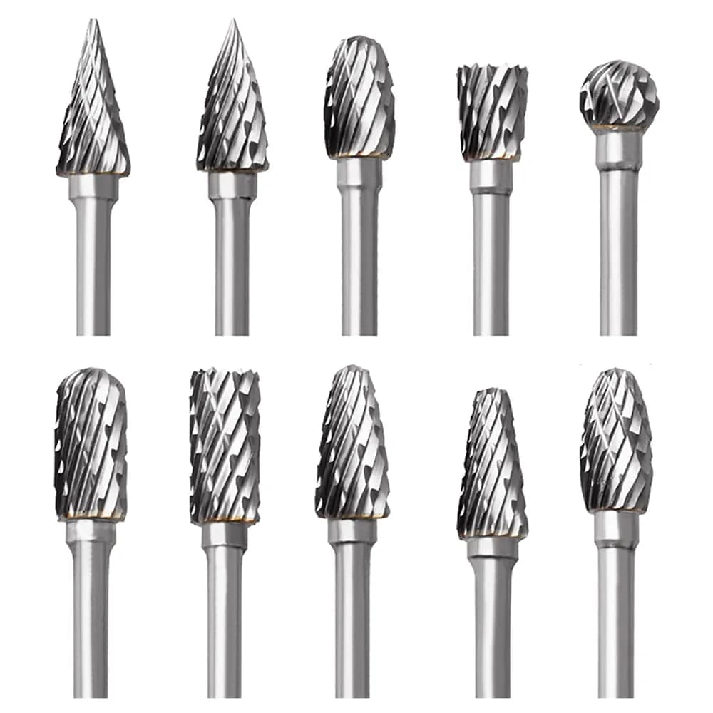 FOTYBEI Tungsten Carbide Rotary Burr Set 10PCS | Double Cut Carving Bits for Wood & Metal (45-50mm) - main product image