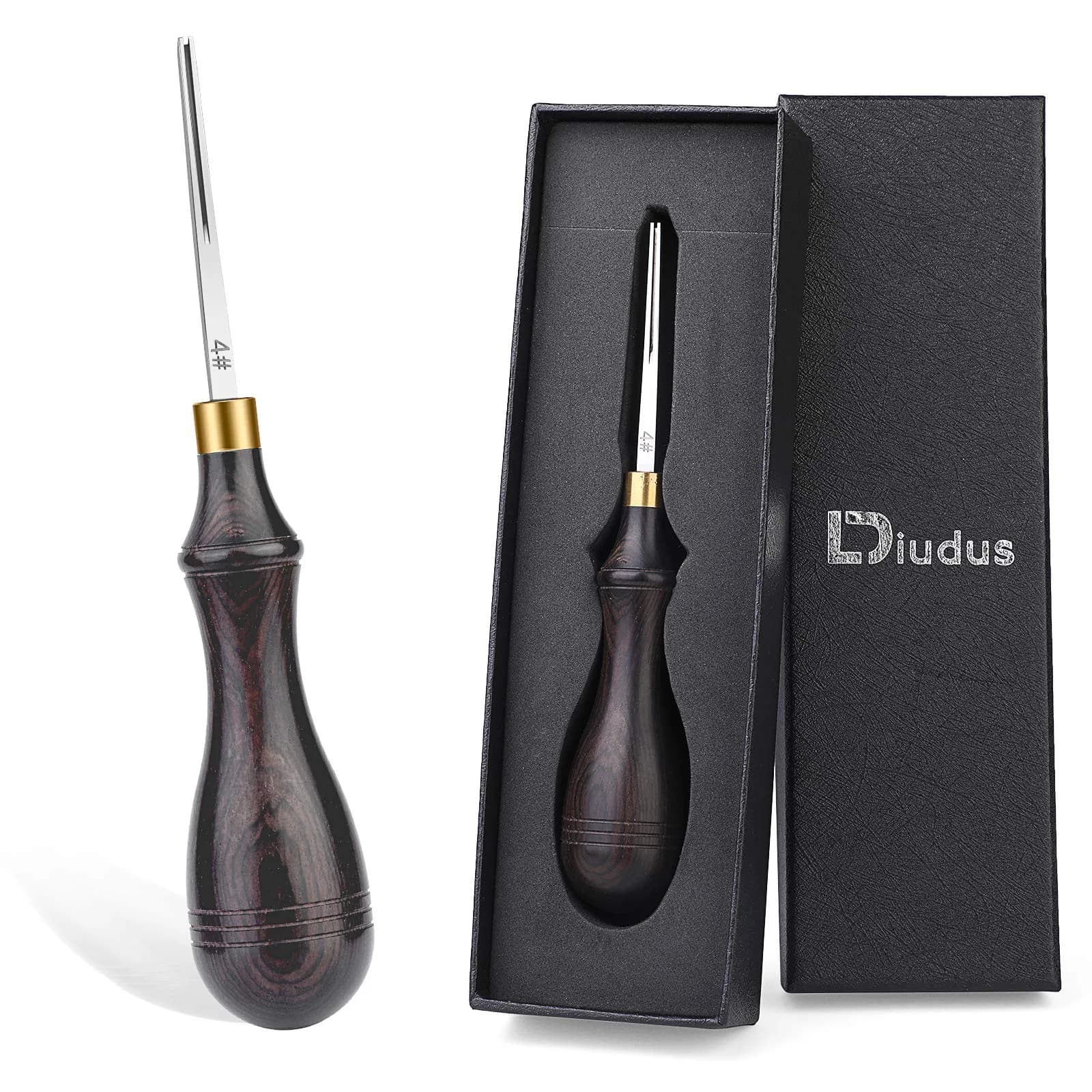 DIUDUS Leather Edge Beveler Tool 0.7mm (4#) with Wood Handle | Professional Grade Leather Skiving Tool - main product image