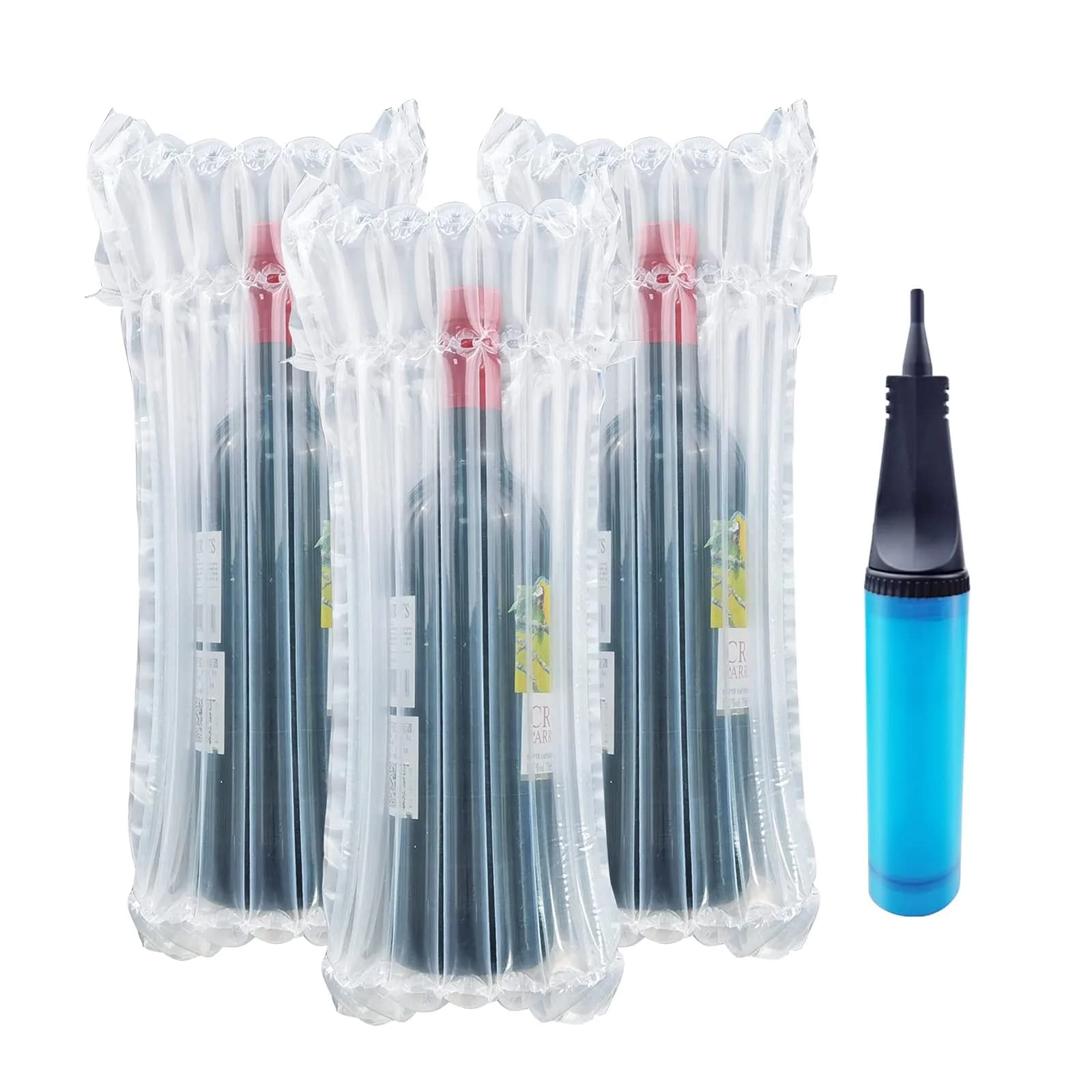 Conilly Wine Bottle Travel Protector Bags, 15 Packs Inflatable Air Column Packaging Bubble Bag with Free Inflator Pump, 16.75 x 9.5 inches | Reusable Wine Bottle Protector for Safe Transportation - main product image
