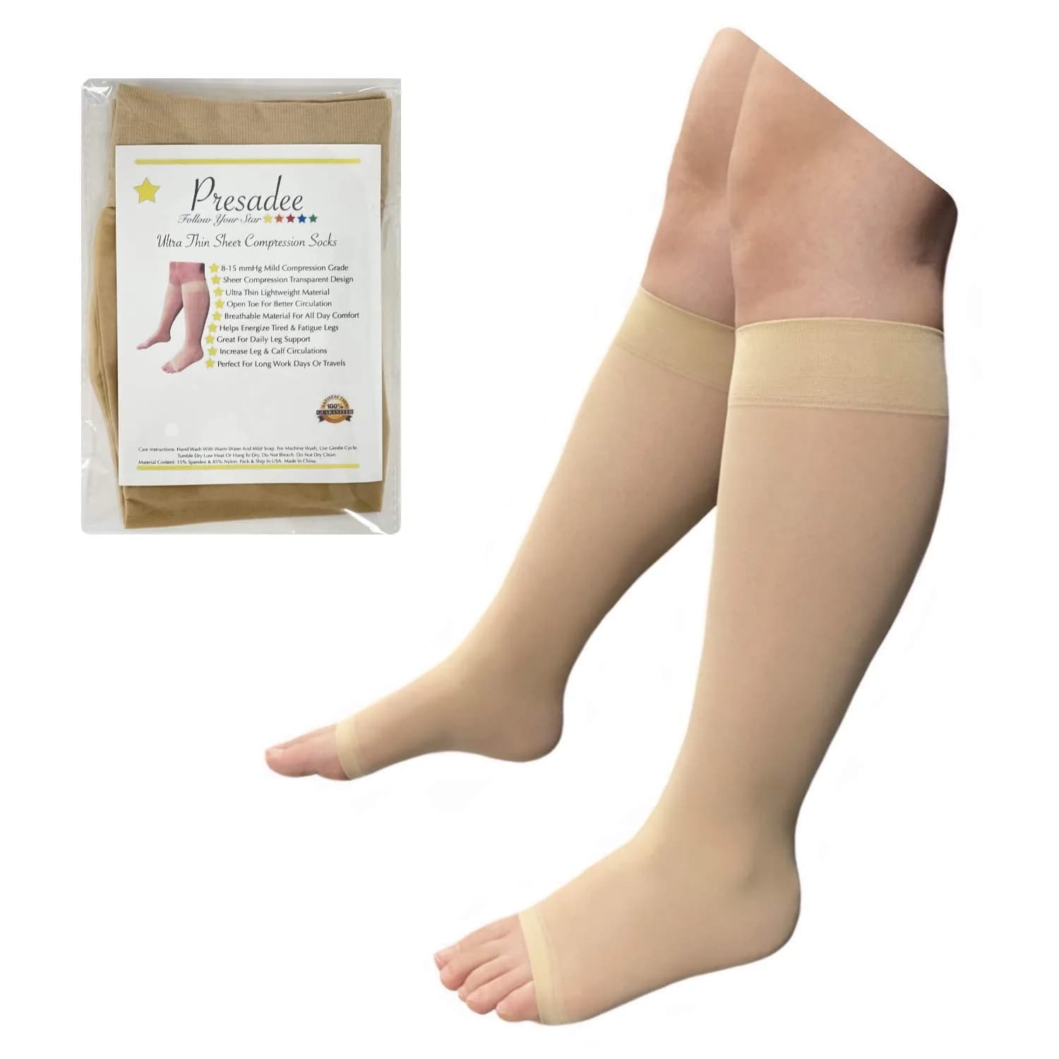 Presadee Ultra Thin 8-15 mmHg Sheer Compression Socks 3X-Large Beige | Mild Support for Legs - main product image