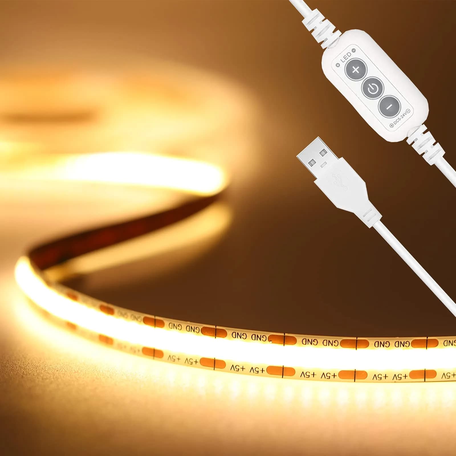 PAUTIX COB LED Strip Lights 2M (6.56ft) Warm White | Dotless Super Bright Dimmable USB Powered for TV Backlight, Under Cabinet, Bedroom, Kitchen Lighting - main product image
