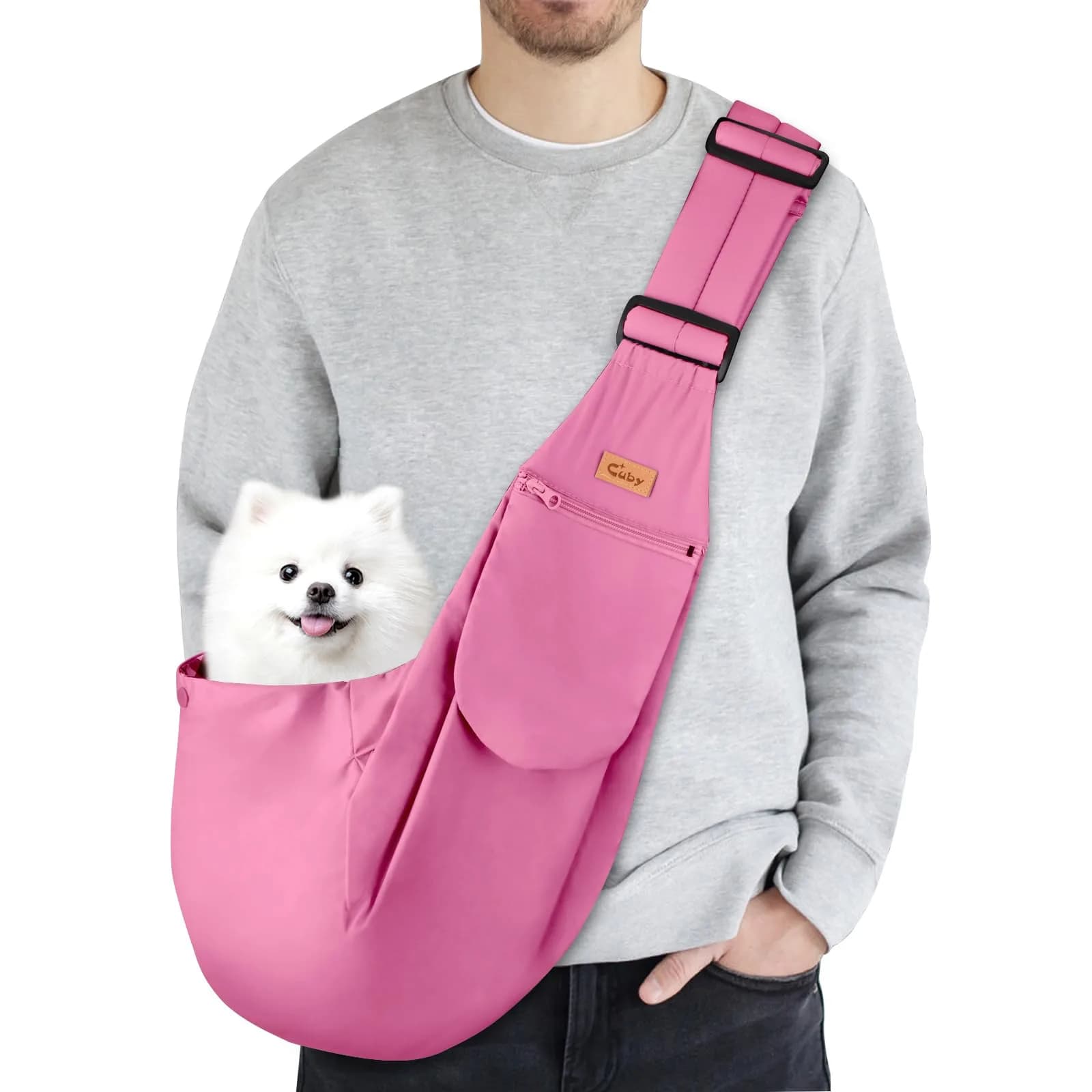 Cuby Dog and Cat Sling Carrier Pink Classic | Hands Free Reversible Pet Papoose Bag (13"L x 8"W x 2.9"H, Small)