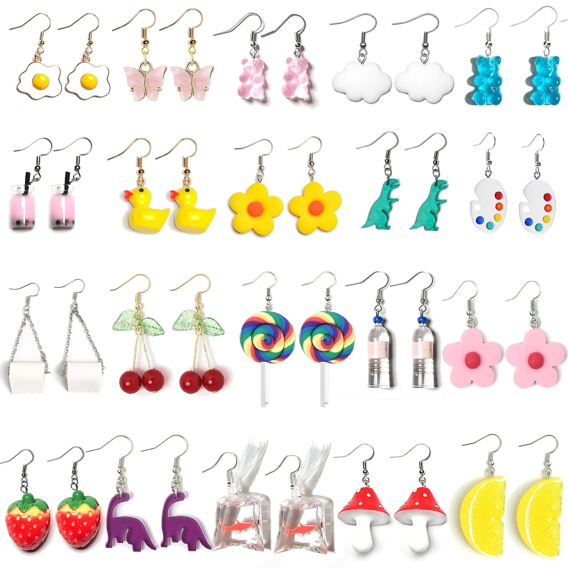MGGFBLEY 20 Pairs Fun Dangle Earrings Set | Cartoon & Food Themes - main product image