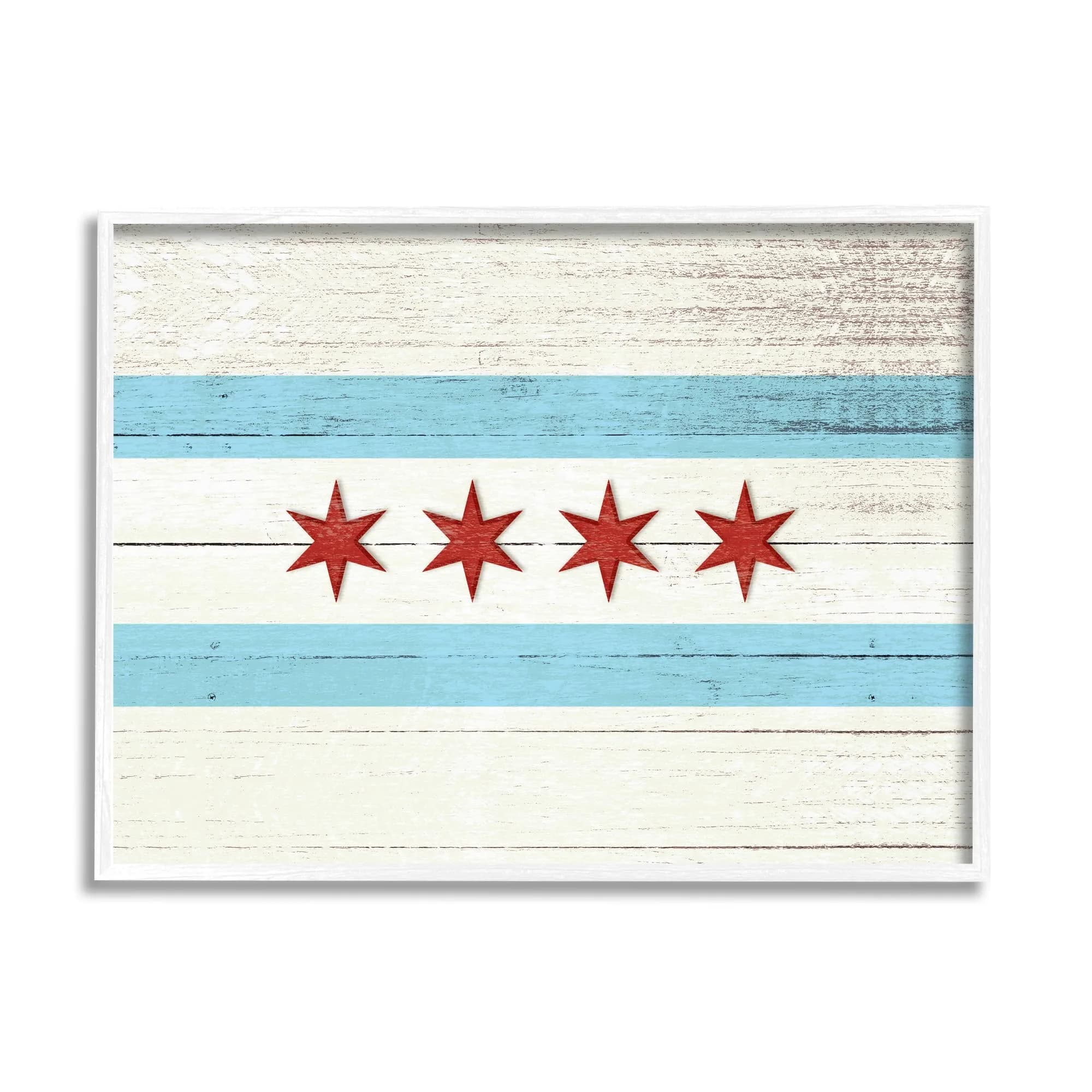Stupell Industries Chicago Flag Distressed Cityscape 11 x 14 Inch Framed Giclée Print | Coastal White Textured