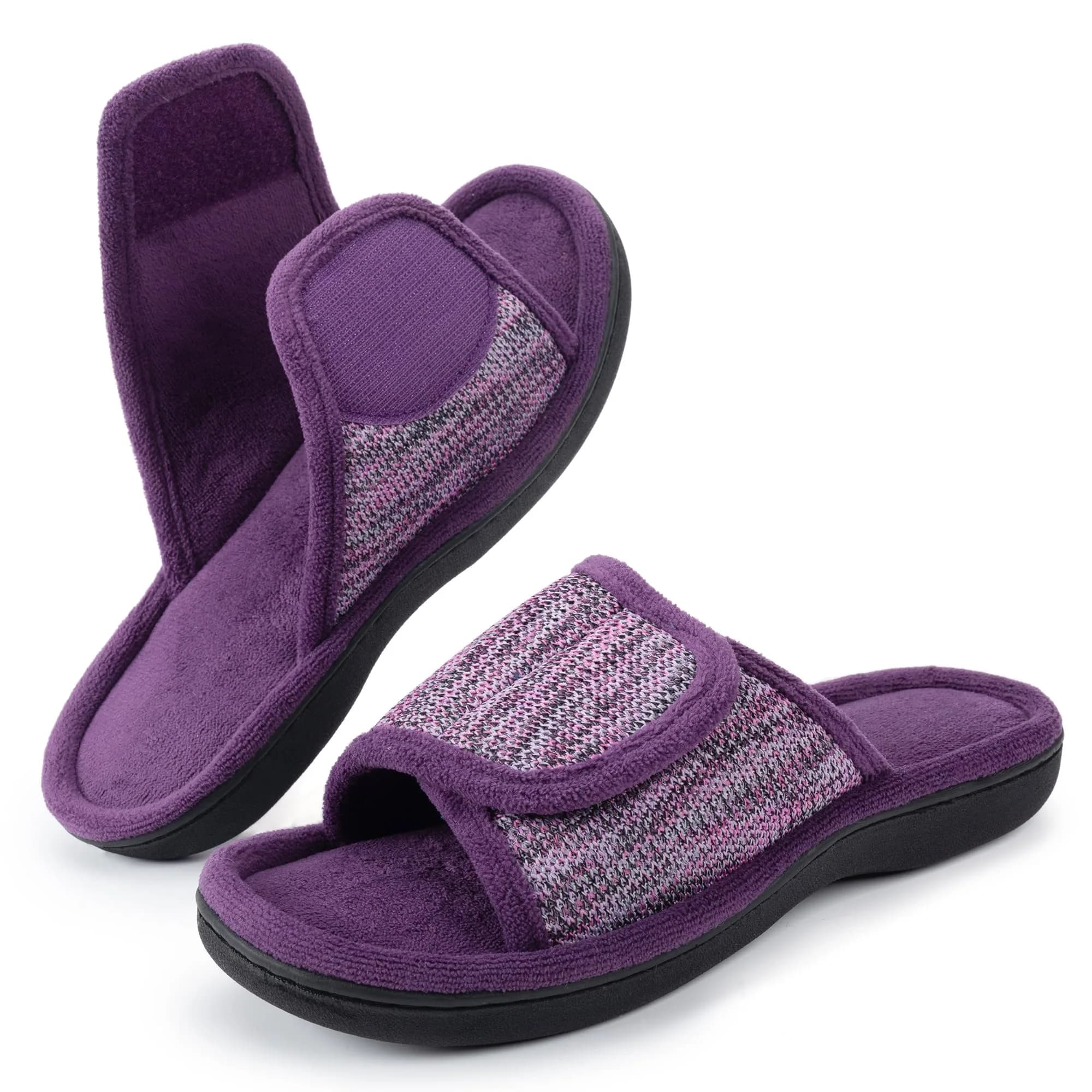RockDove Women's Adjustable Wrap Memory Foam Slide Slipper, 5-6, Eggplant | Indoor & Outdoor Comfort - main product image