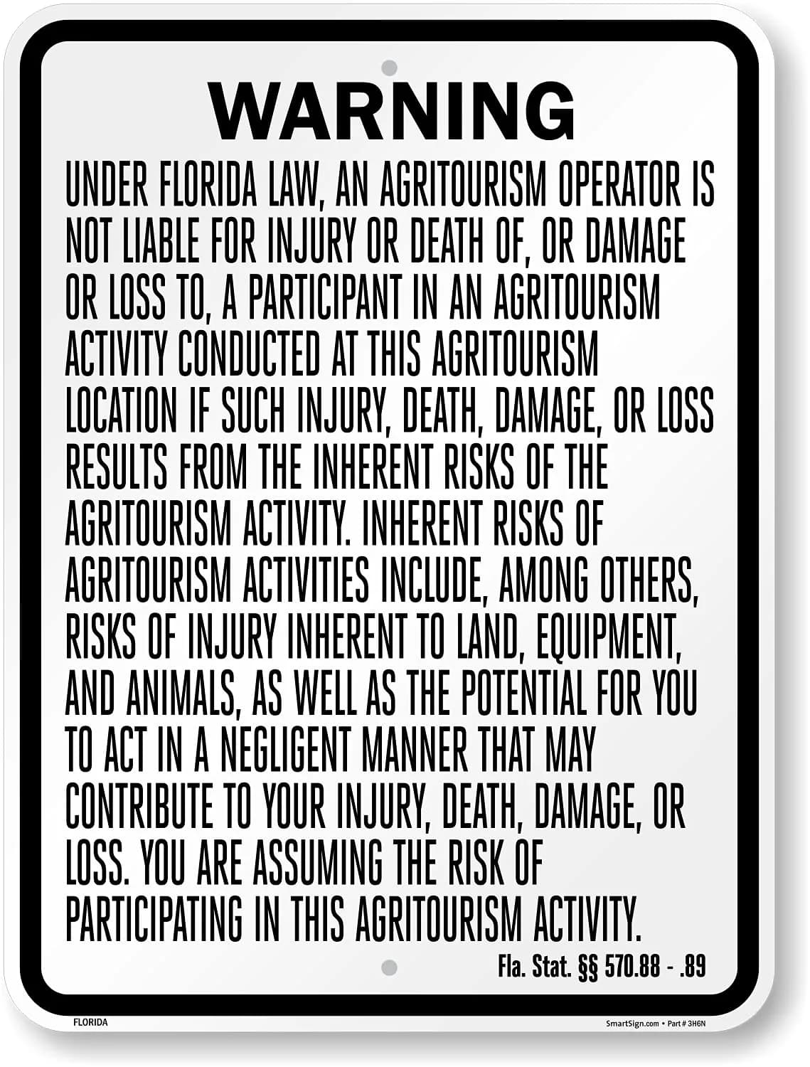 SmartSign Warning Agritourism Operator Not Liable 24 x 18 inch | Rustproof Aluminum Sign - main product image