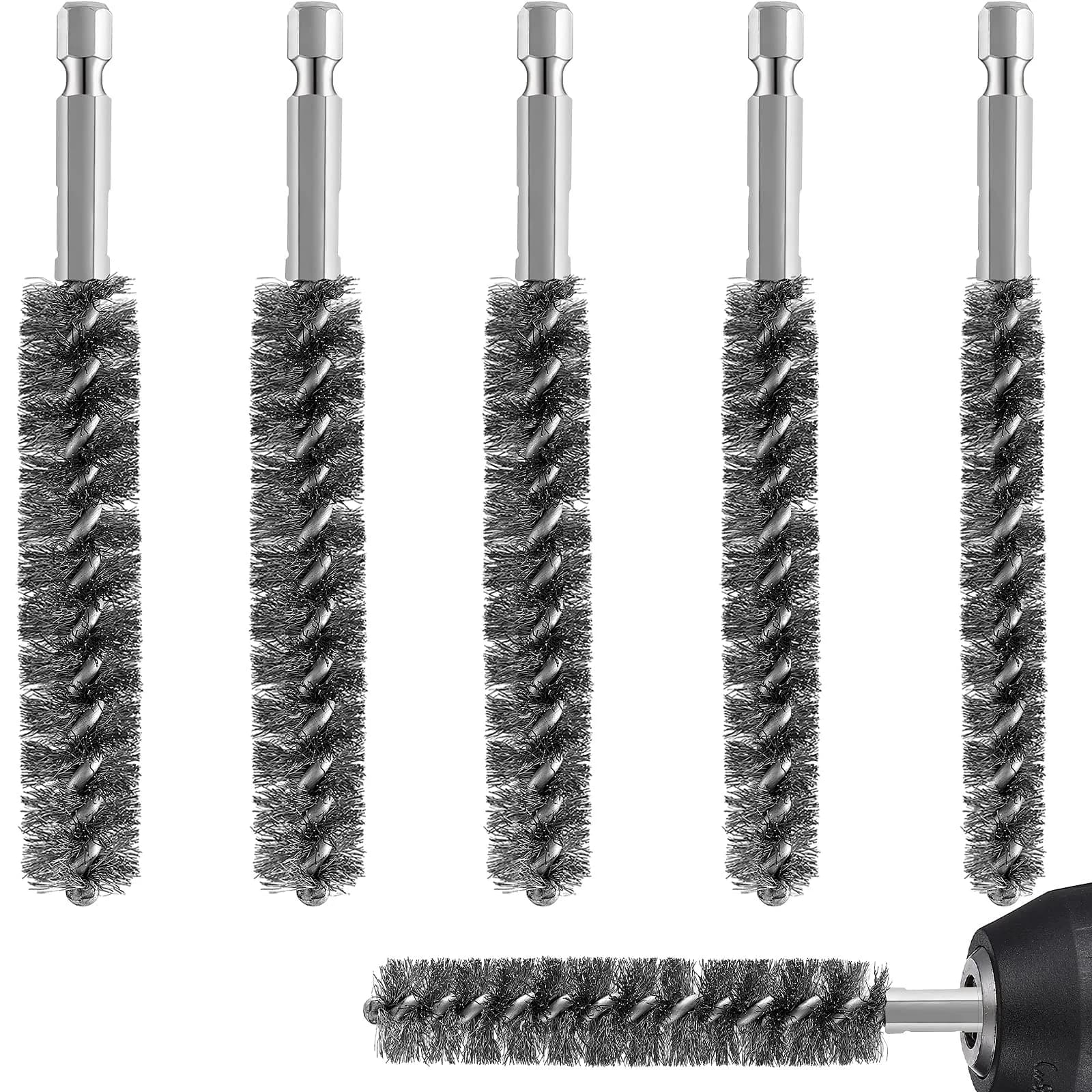Geiserailie 6 Pcs Stainless Steel Bore Brush Set 0.8-1.9 cm | For Power Drills & Deburring - main product image