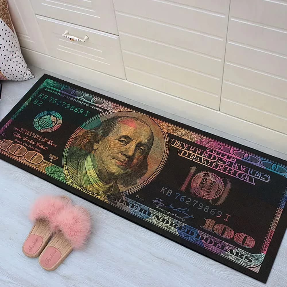 GUBIYU Money Rugs 100 Dollar Bill Area Runner Rug 59x23.5 inches | Nonslip Rubber Backed Floor Mat - main product image