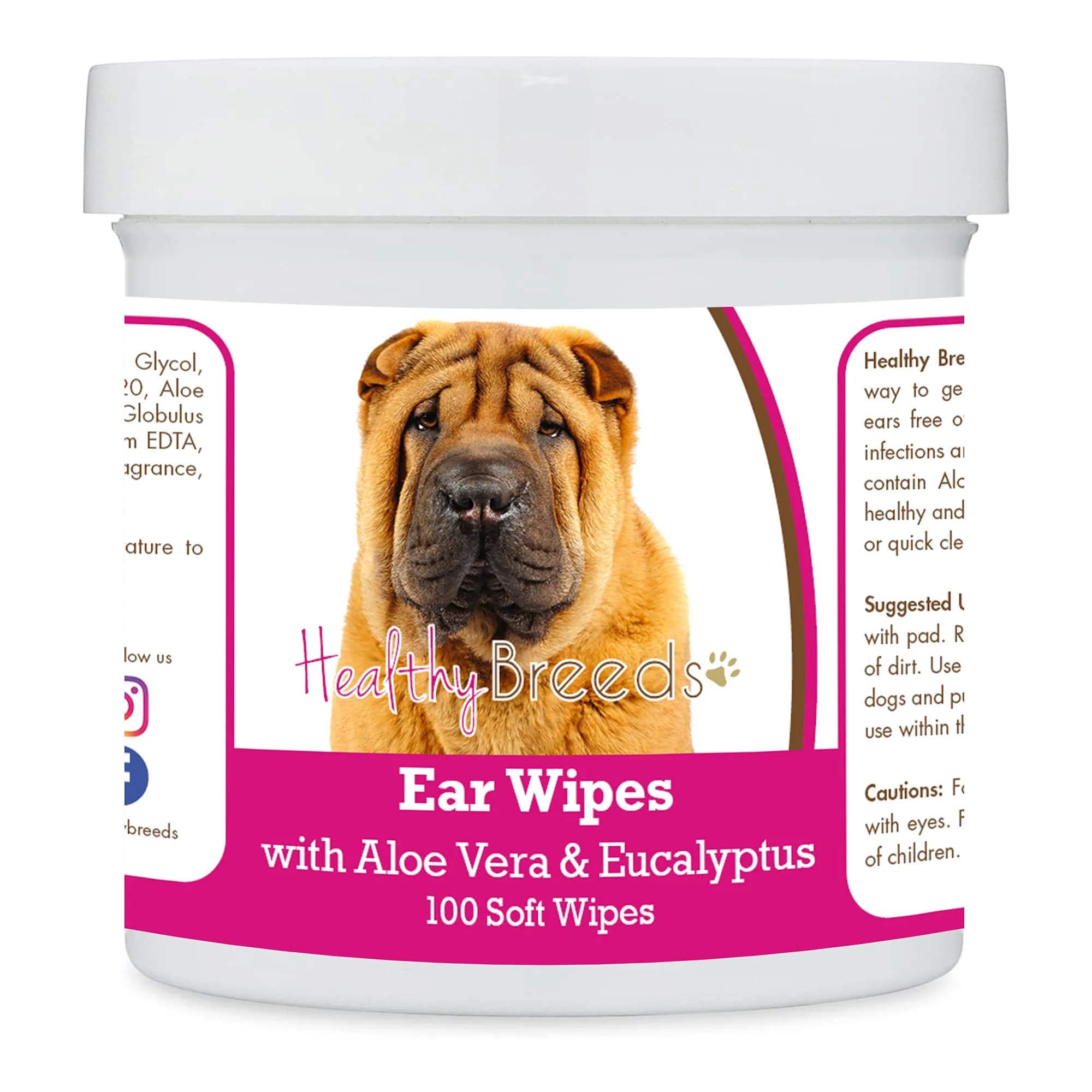 Healthy Breeds Chinese Shar Pei Ear Cleaning Wipes with Aloe & Eucalyptus 100 Count | Gentle Ear Care for Dogs