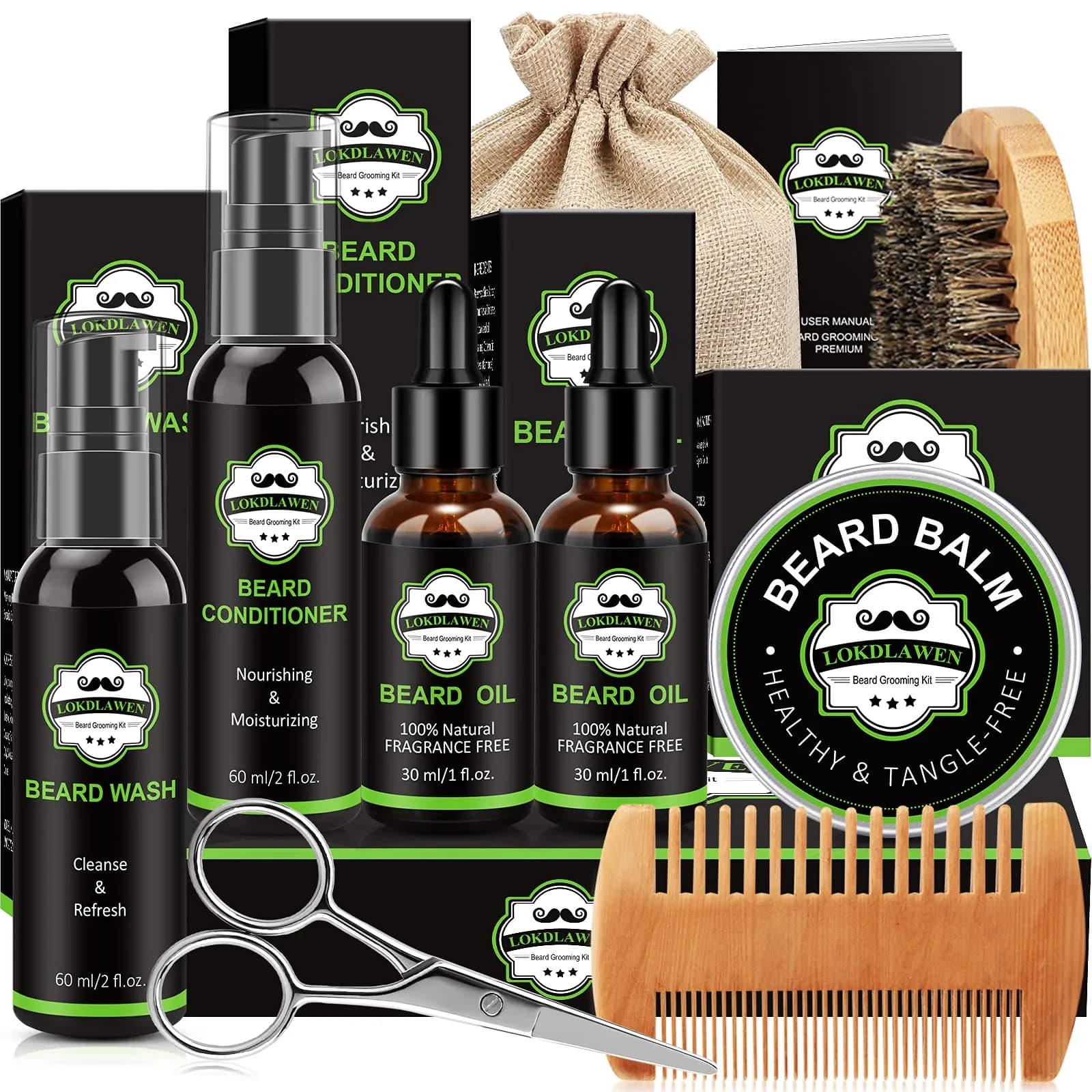LOKDLAWEN Beard Kit for Men 9 Piece Set | Beard Care & Grooming Essentials - main product image