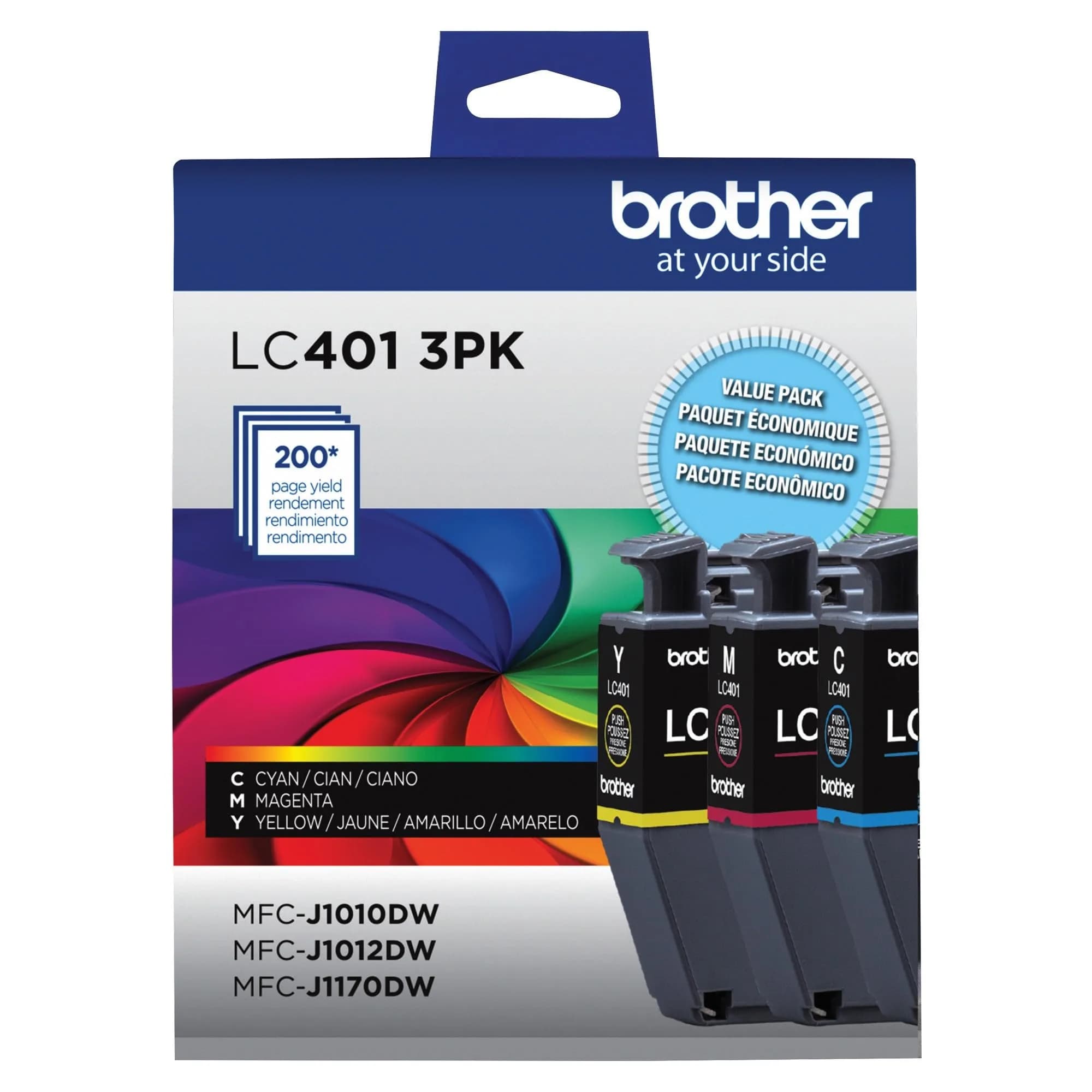 Brother Genuine LC401 Standard Yield 3-Pack Ink Cartridges Cyan Magenta Yellow | Up to 200 Pages Per Cartridge