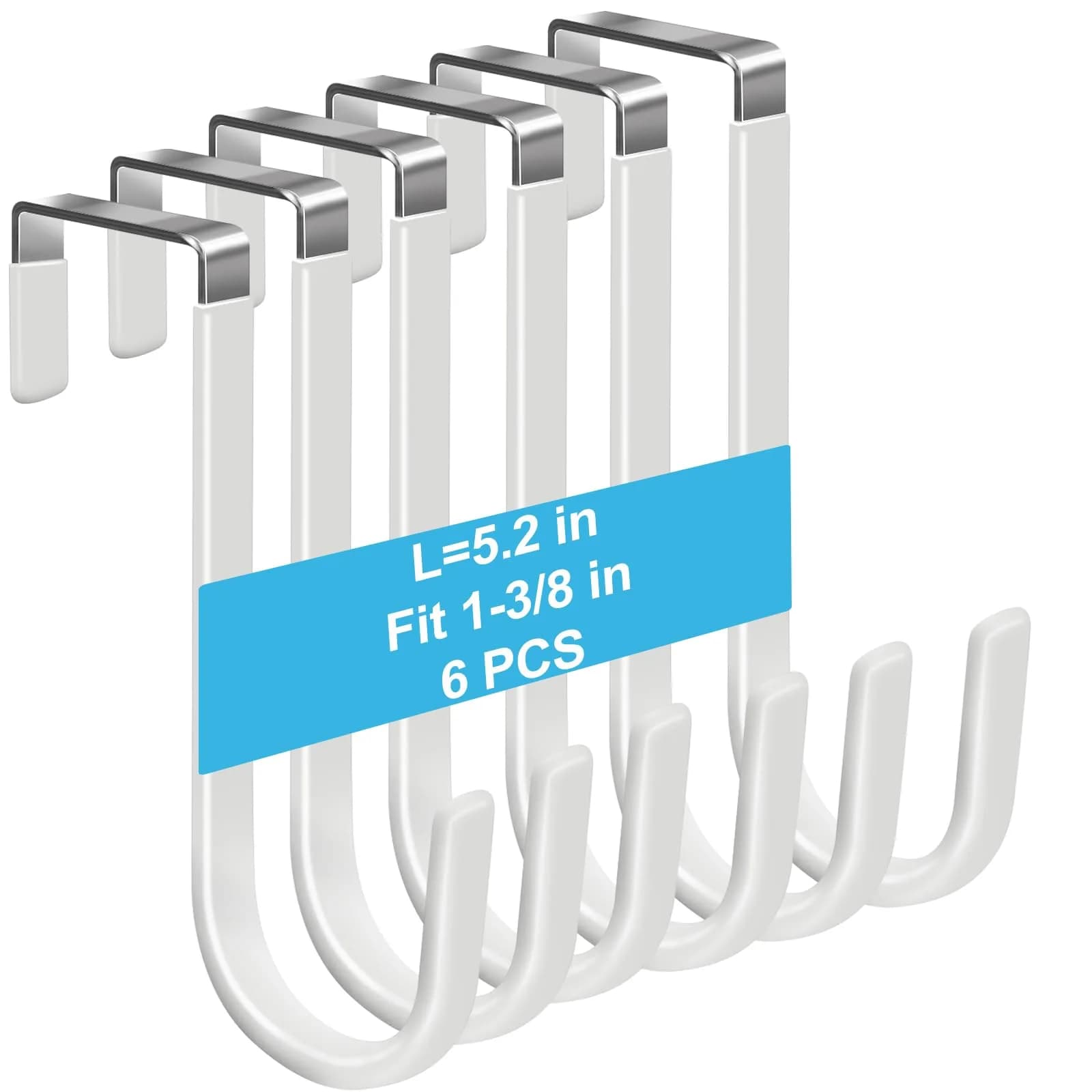 Peasulin 6 Pack Over The Door Hooks | 20 LB Load Capacity, Rubber Surface, White - main product image