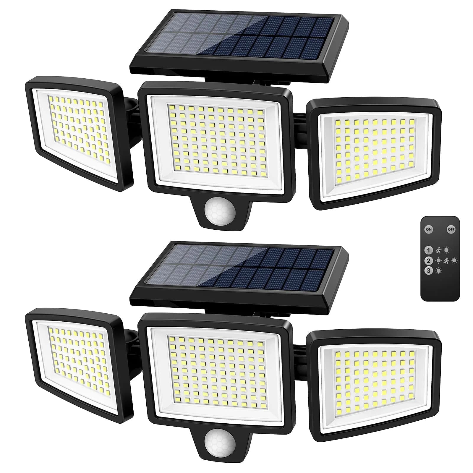 Tuffenough Solar Outdoor Lights 2500LM 210 LED | Waterproof Flood Wall Lights with Remote, 3 Modes, 2 Pack - main product image