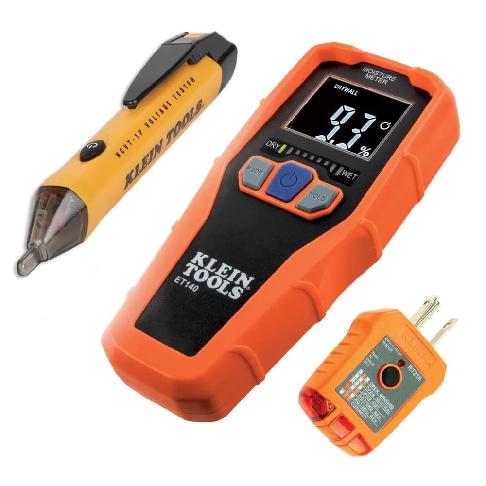Klein Tools 80023P Home Inspector Tool Kit with Digital Moisture Meter, Non-Contact Voltage Tester, GFCI Outlet Tester, 3-Piece | 0.39 kg (0.85 lb) - main product image