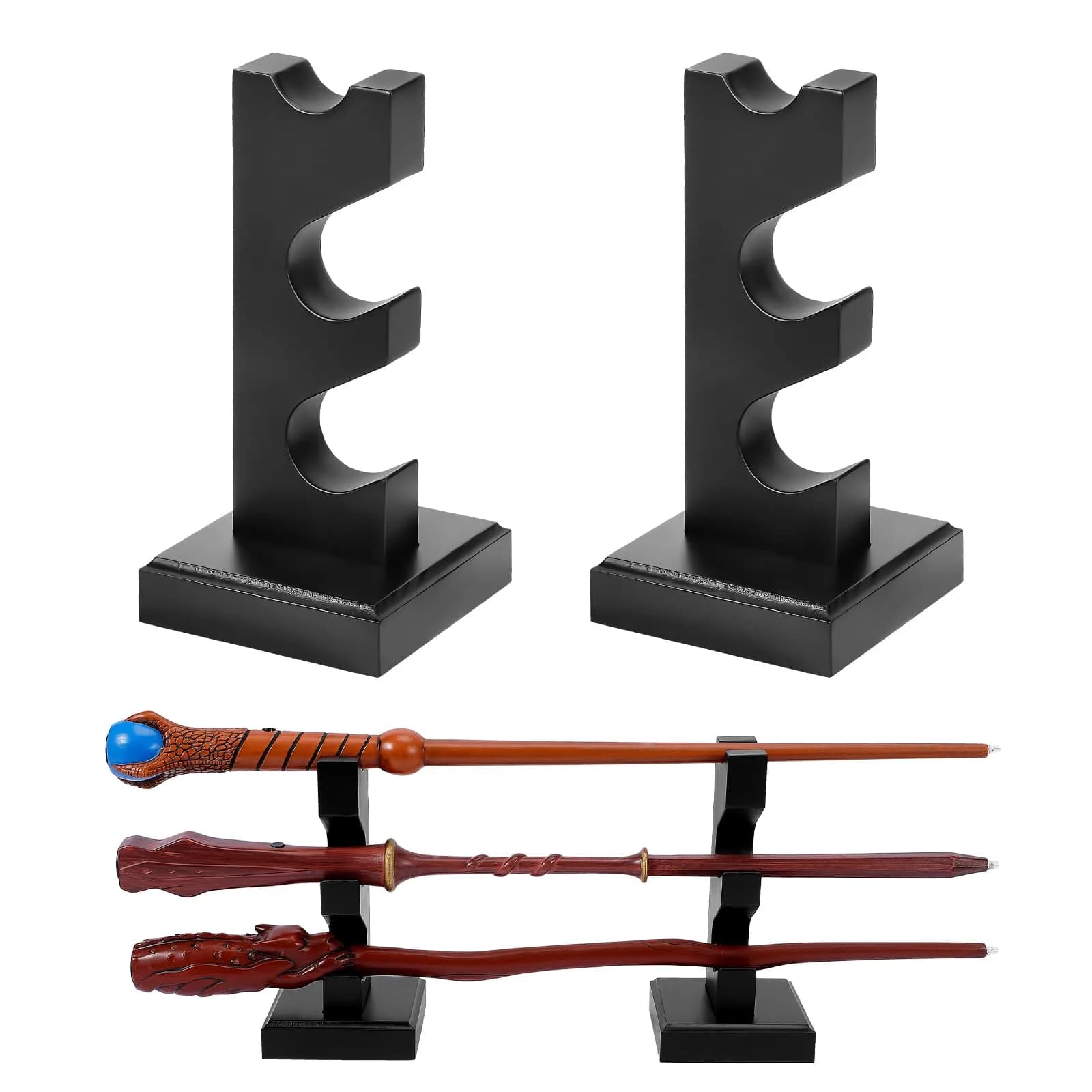 ChampWe Wizard Wand Display Stand Wooden Magic Wands Holder 3 Tiered for Collection Black 12.7cm (5in) - main product image