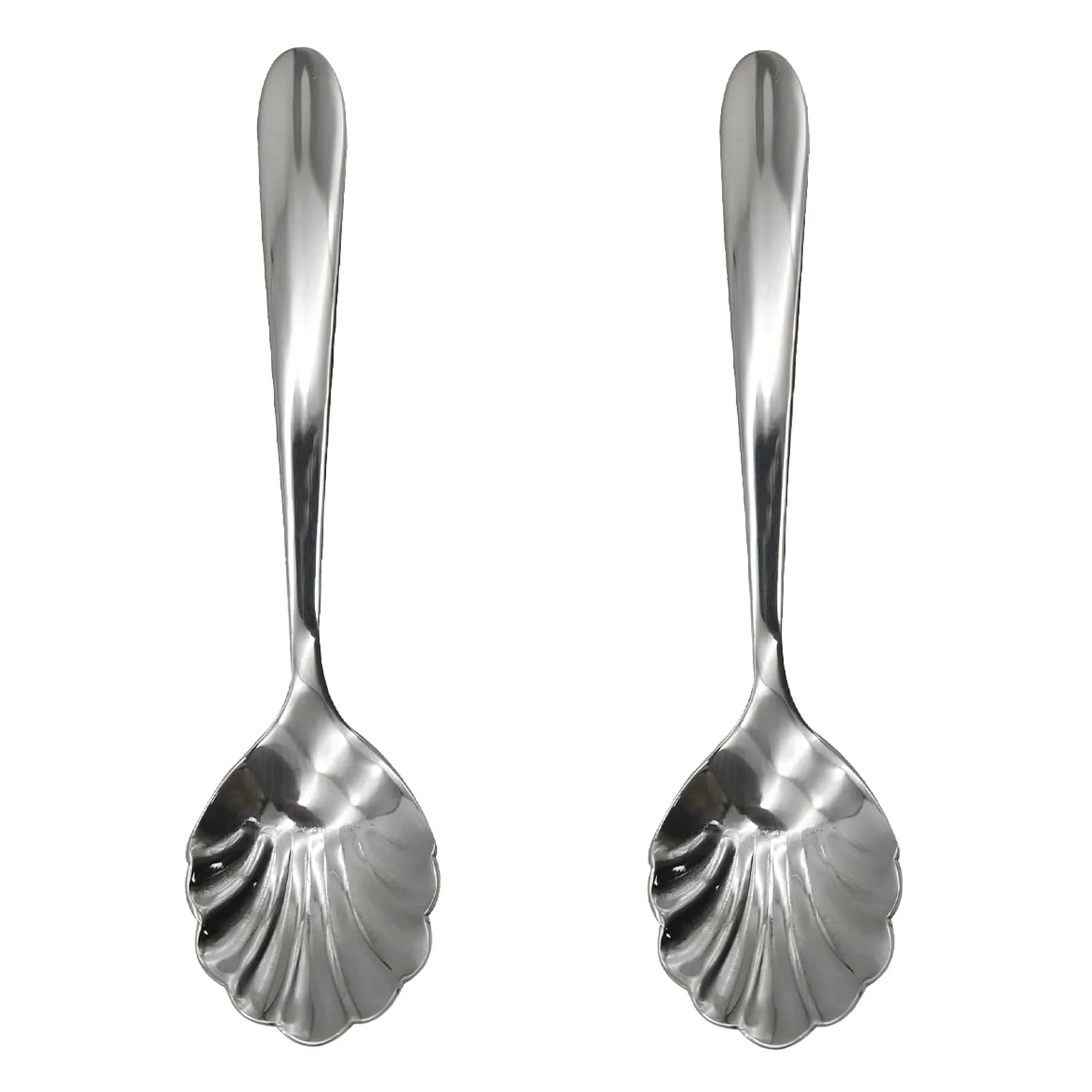 Pinenjoy 2Pcs 4.96in Shell Spoons 18/10(304) Stainless Steel Sugar Spoon | Elegant Shell Design, Mirror Polished, Durable & Safe for Daily Use - main product image