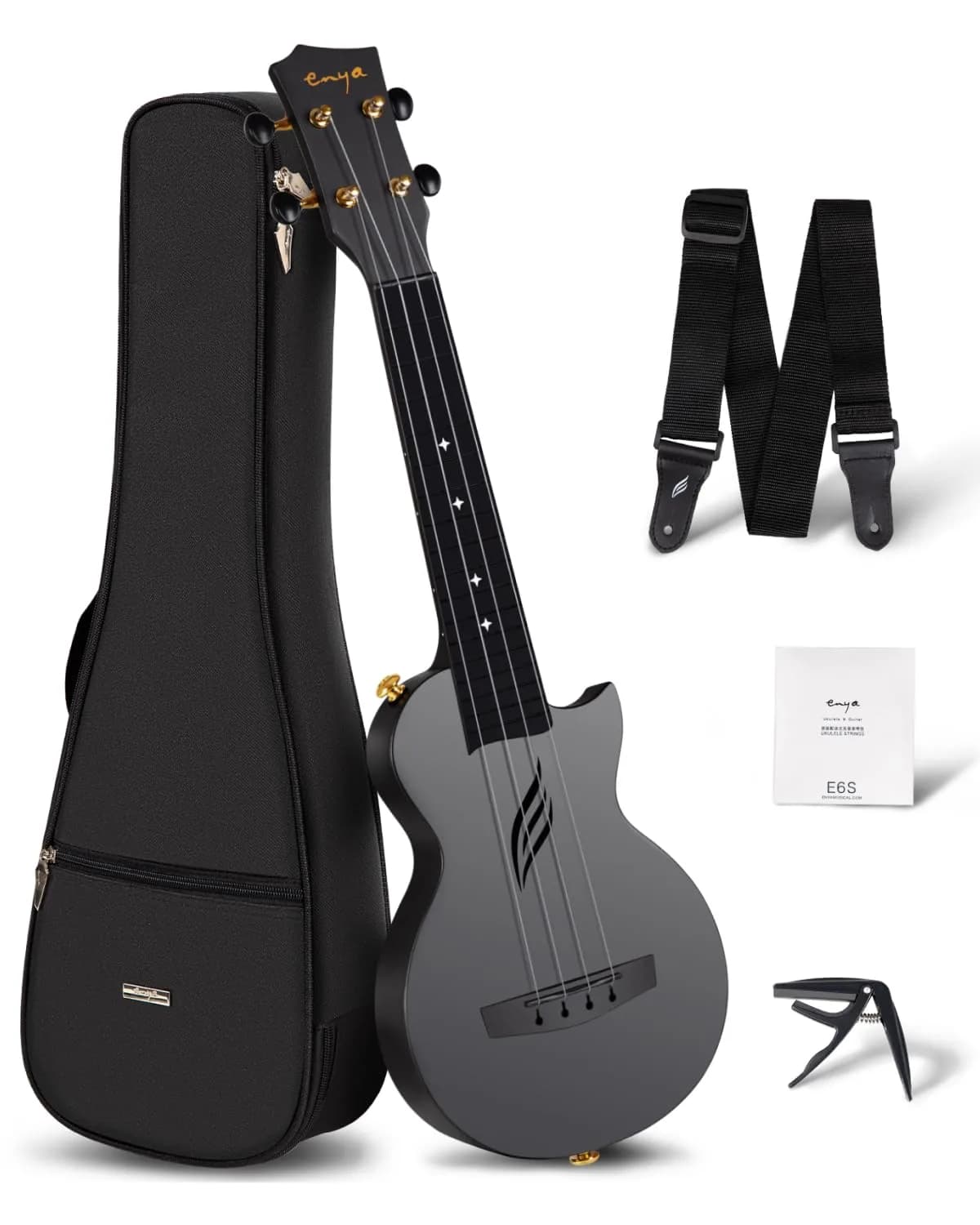 Enya NOVA U MINI 21-Inch Carbon Fiber Soprano Travel Ukulele, Black | Waterproof & Lightweight for Travel & Beginners - main product image