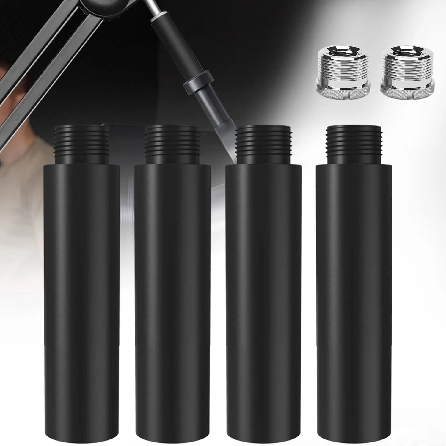 Boseen Microphone Stand Extension Tube Set with Adapters | 4 Pieces, Aluminum Alloy, Black - main product image