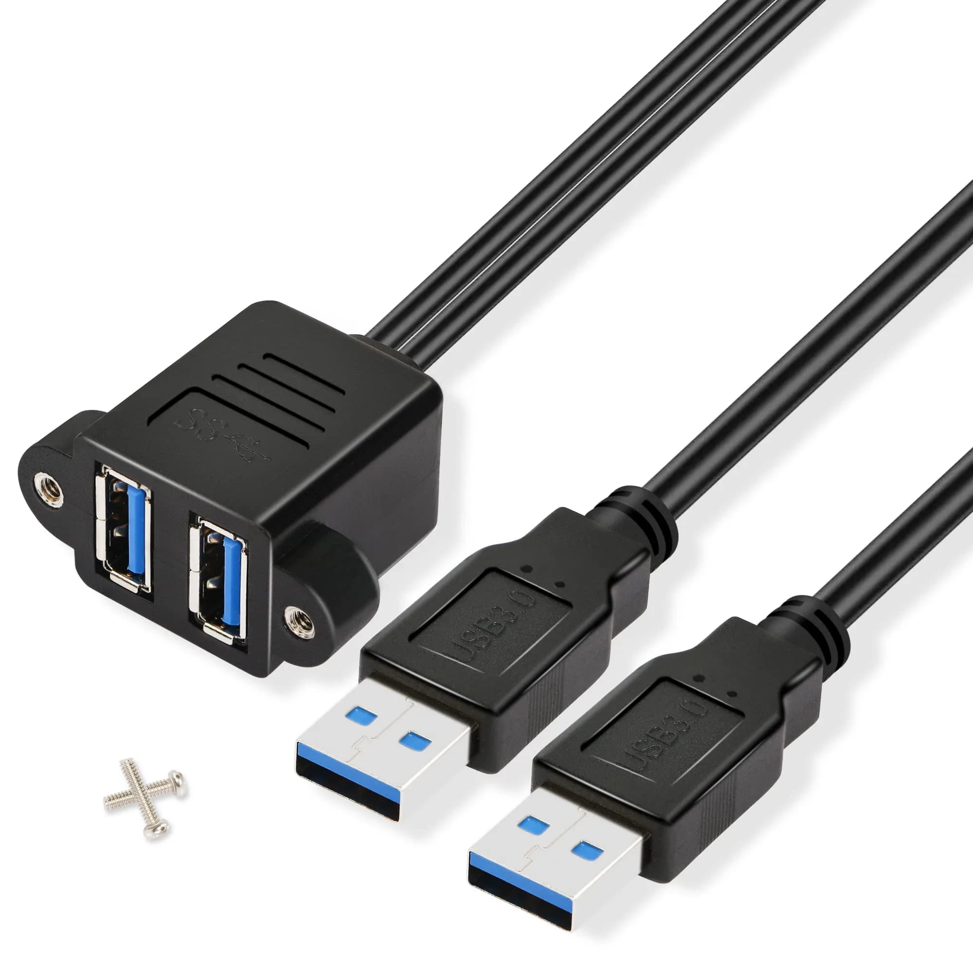 GINTOOYUN Dual USB 3.0 Cable with Panel Mount Screw Hole, 0.3m | High-Speed Data & Durable Design for Family & Office - main product image