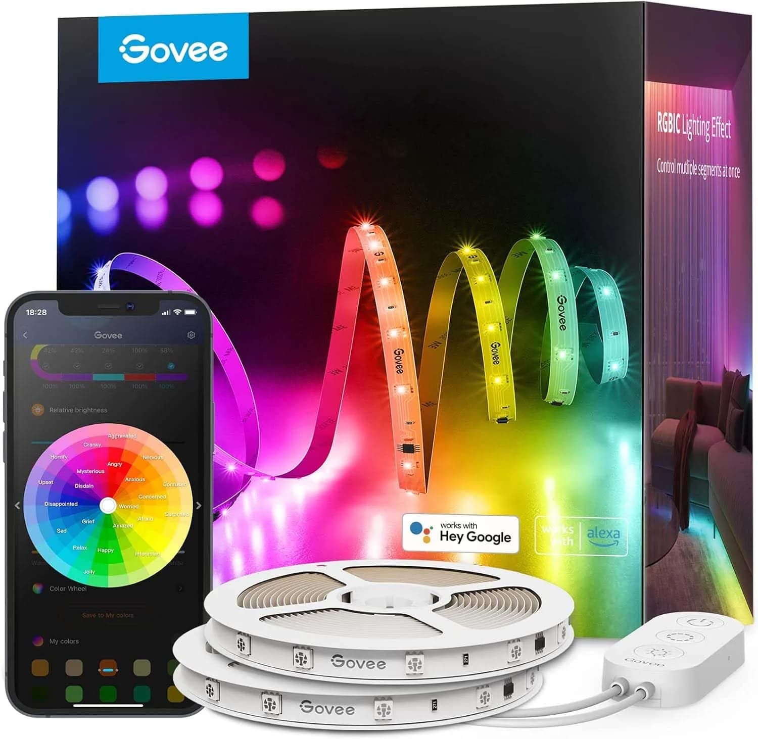 Govee 100ft (30.48m) RGBIC LED Strip Lights | Smart Voice Control for Bedroom Decor - main product image