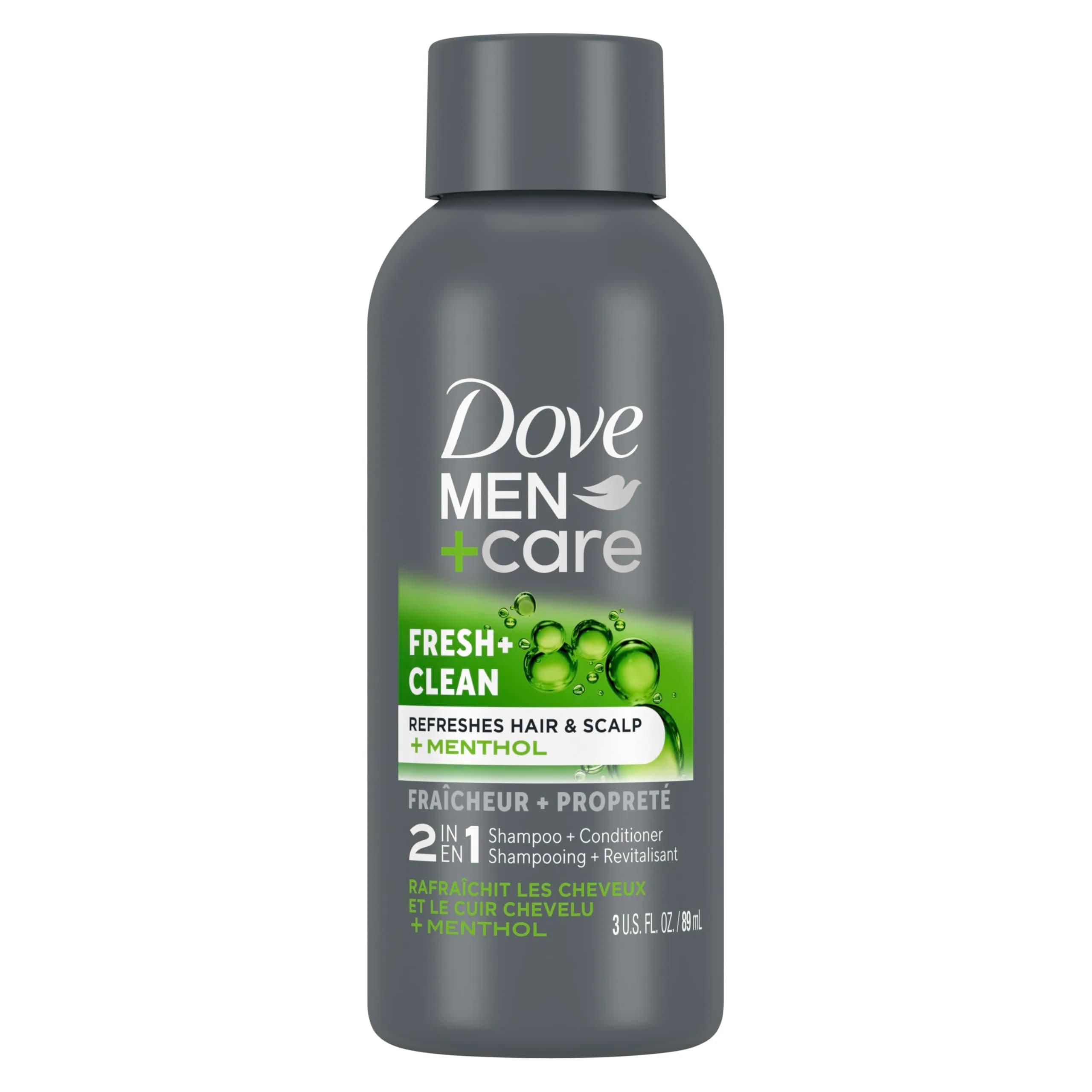 Dove Men+Care Fresh & Clean 2-in-1 Shampoo & Conditioner Travel Size 88ml (3 Fl Oz) | Strengthens Thinning Hair - main product image
