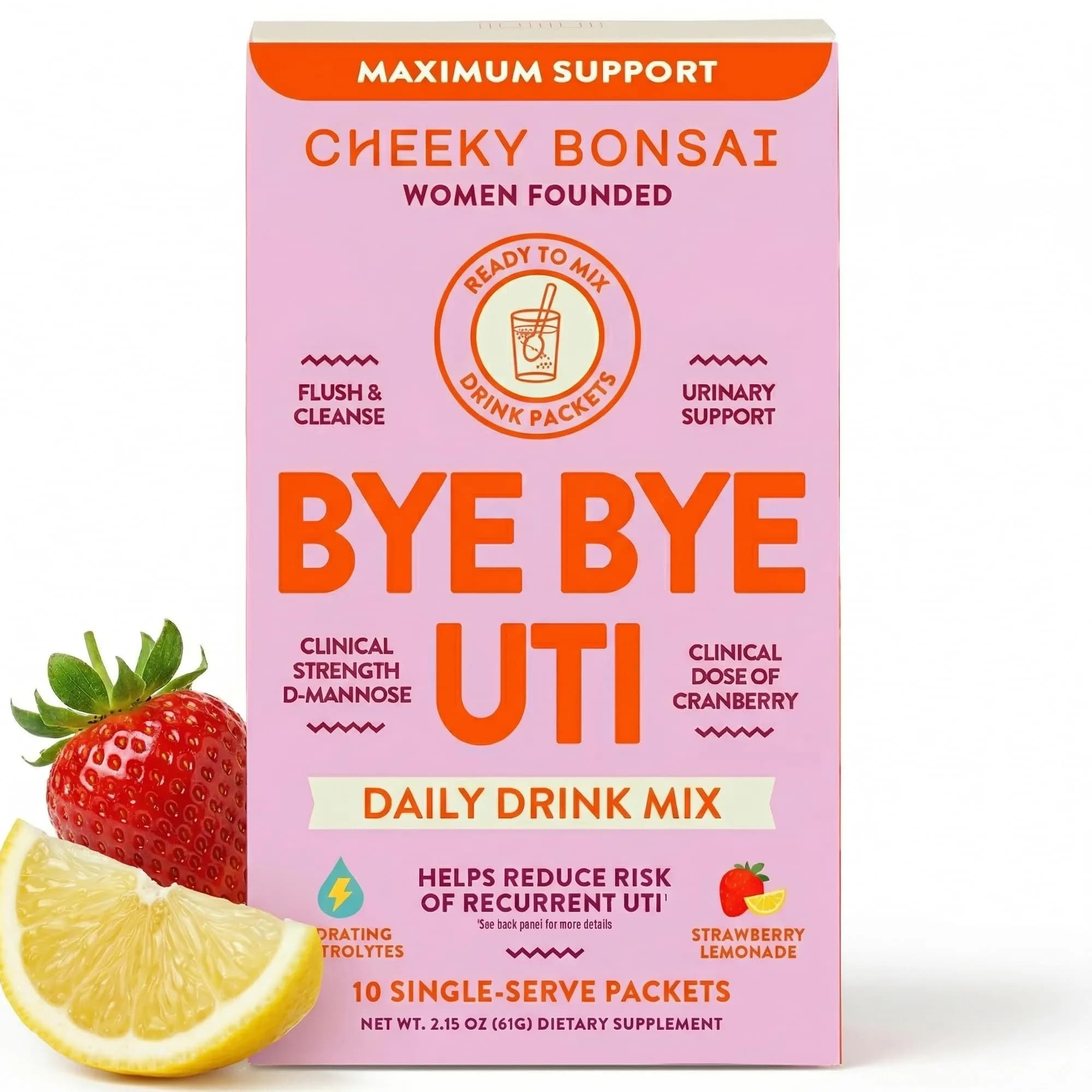 Cheeky Bonsai Bye Bye UTI Drink Mix, D-Mannose & Cranberry, 10 Packets | Supports Urinary Health & Hydration - main product image