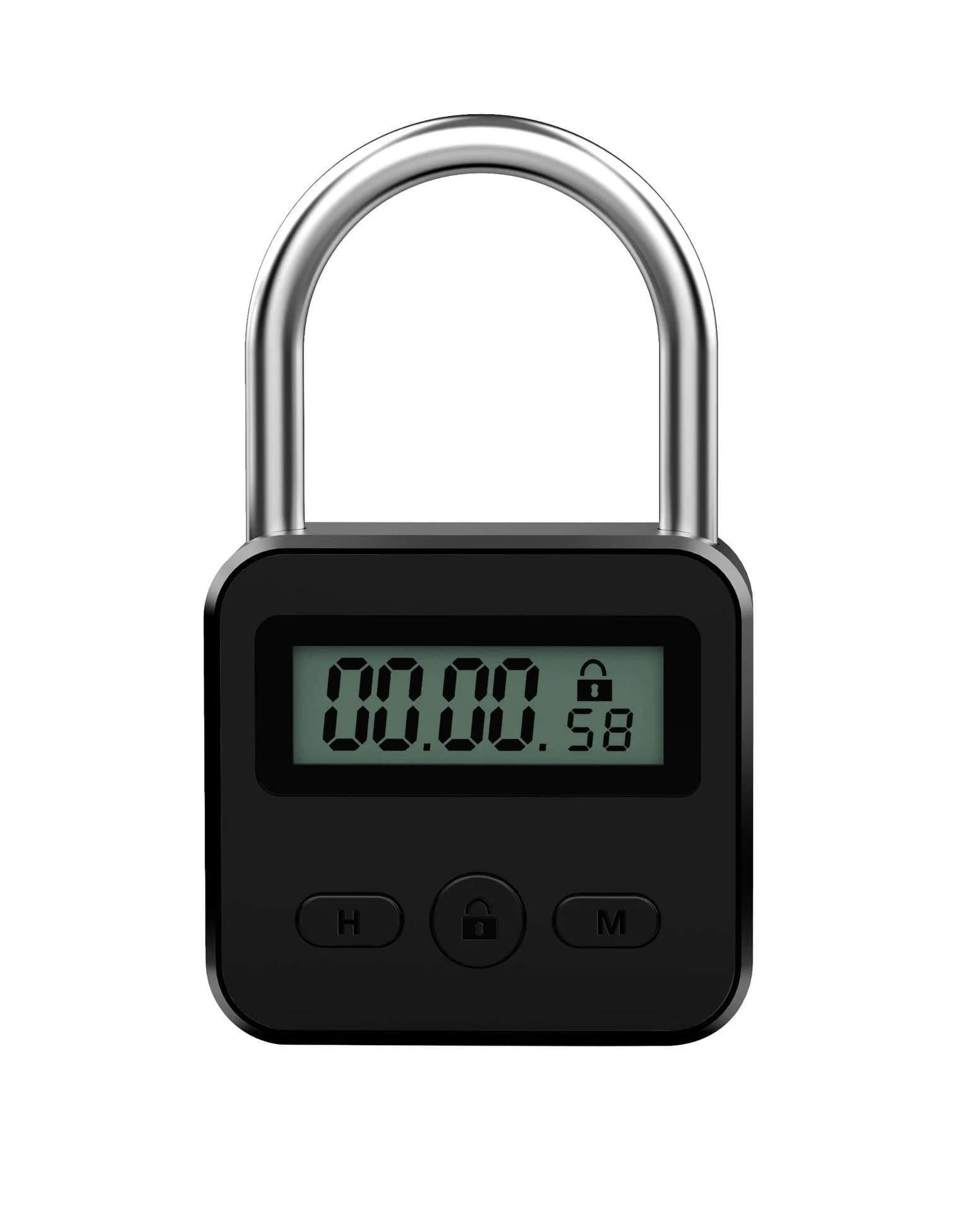 Enajucy Metal Timer Lock Black | Rechargeable Electronic Time Padlock with LCD Display - main product image