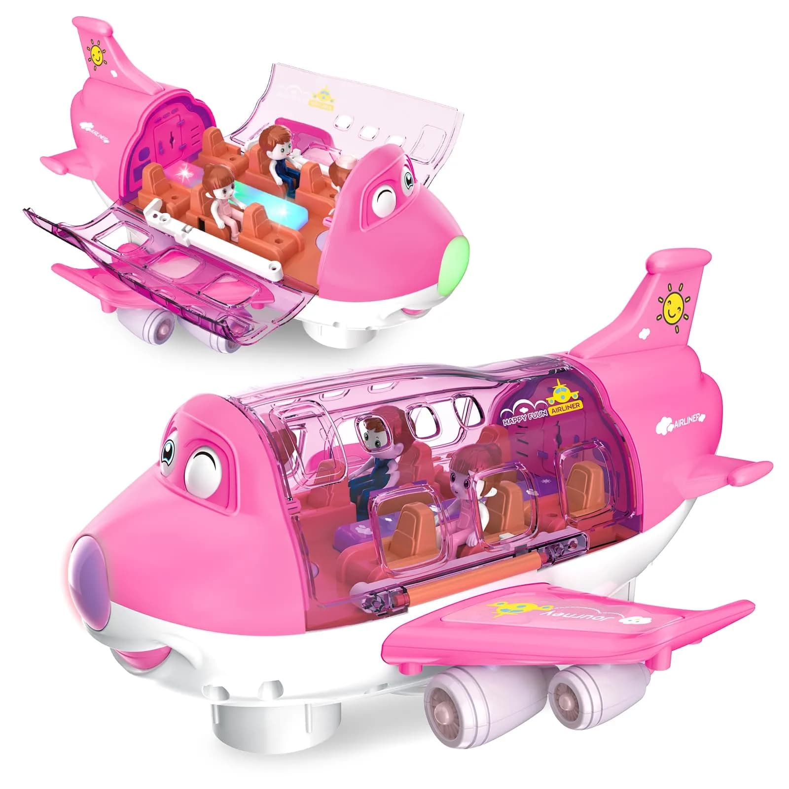 Ynybusi Airplane Toys for Toddlers 10 inches Pink | Realistic Lights & Sounds for Kids 3+ - main product image
