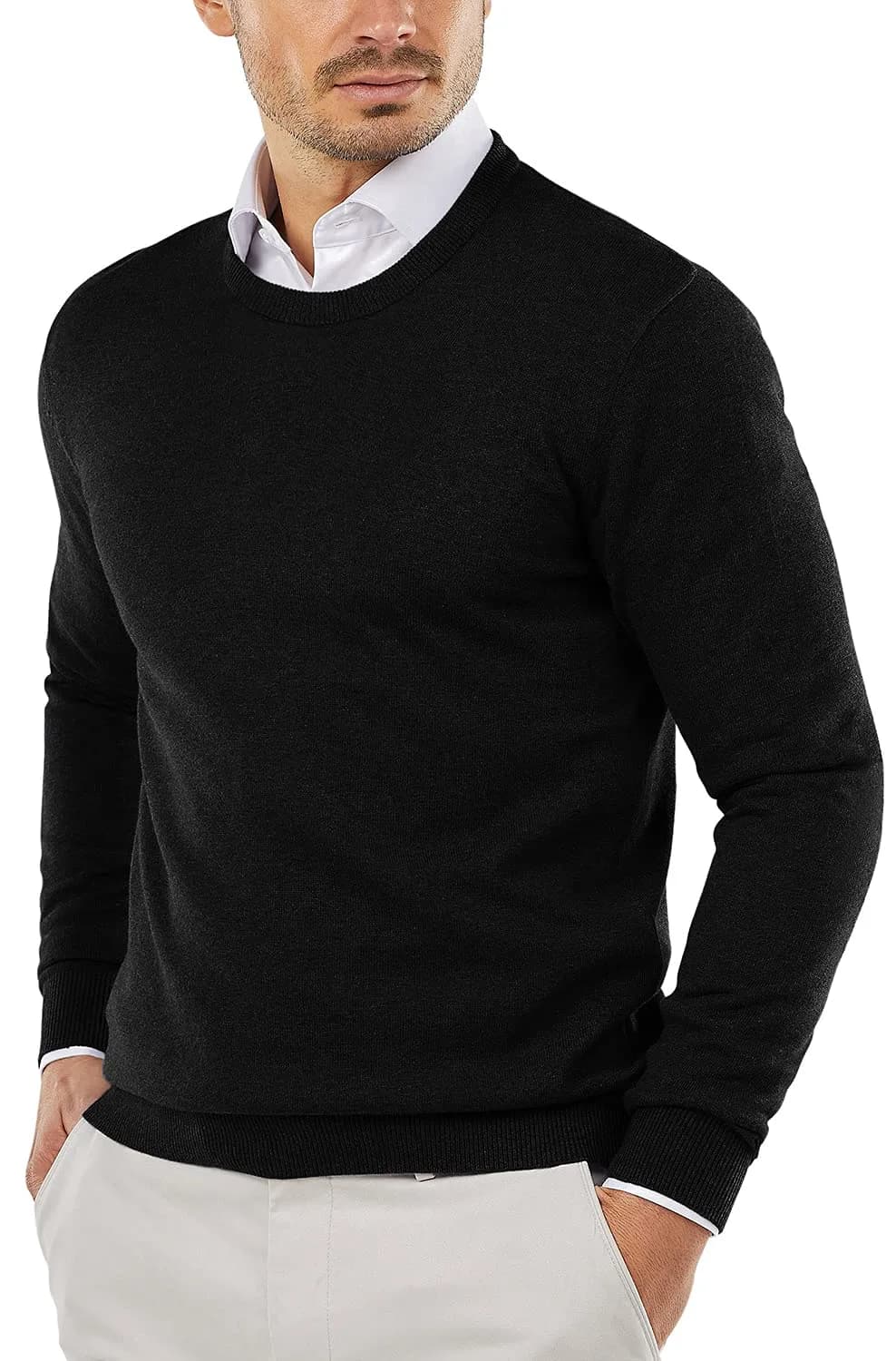COOFANDY Men's Casual Cotton Crewneck Pullover Sweater - Black, 3X-Large (135.6 cm) - main product image
