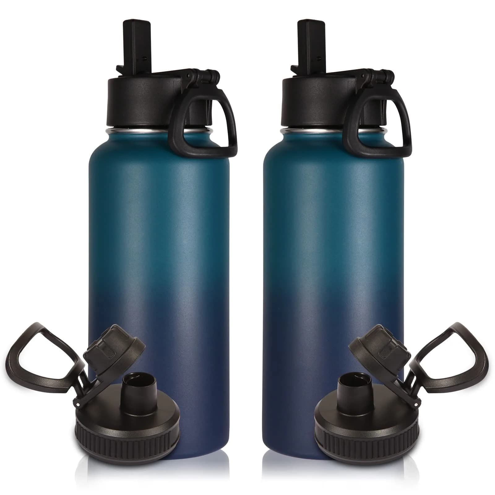 Volhoply 32oz Insulated Water Bottle with Straw Lid, Dark Night | Keeps Cold 18h & Hot 12h, 2-Pack