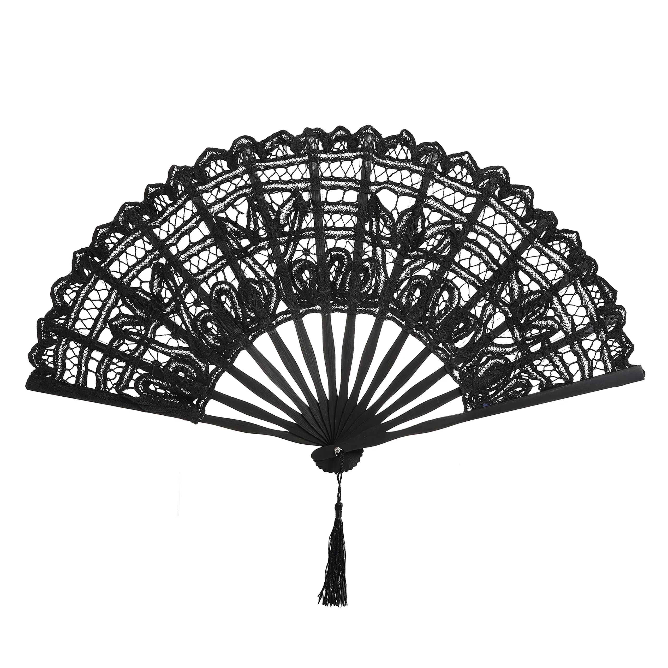 BABEYOND Cotton Lace Folding Hand Fan, Bamboo Wedding Dance Party Decor | Elegant, Handcrafted, Lightweight - main product image