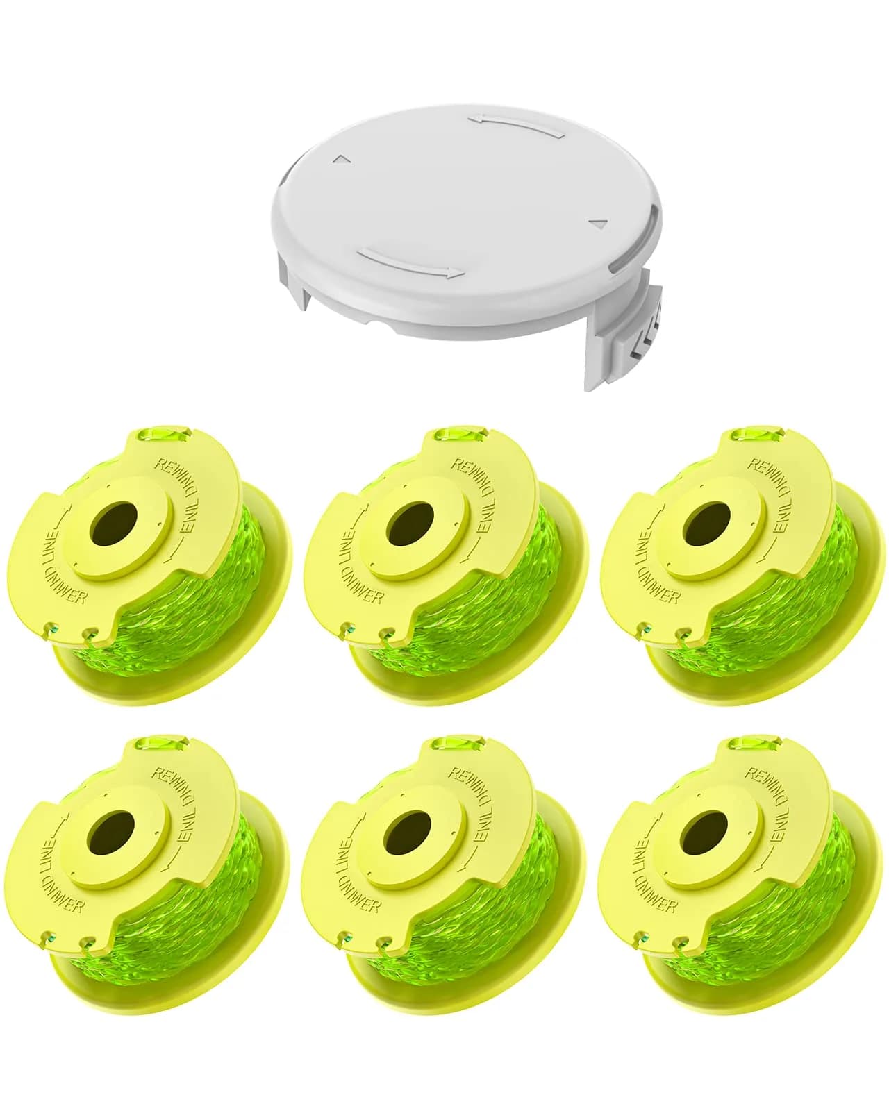 Eventronic Weed Wacker String Replacement for Ryobi ONE+ 0.08'' | 6 Spools & 1 Cap, Compatible with Ryobi 18V/24V/40V Trimmers