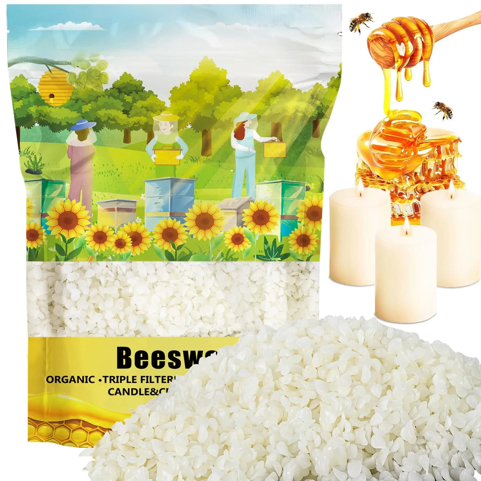 CARGEN White Beeswax Pellets 430g | Triple Filtered Candle Wax for DIY & Skin Care - main product image