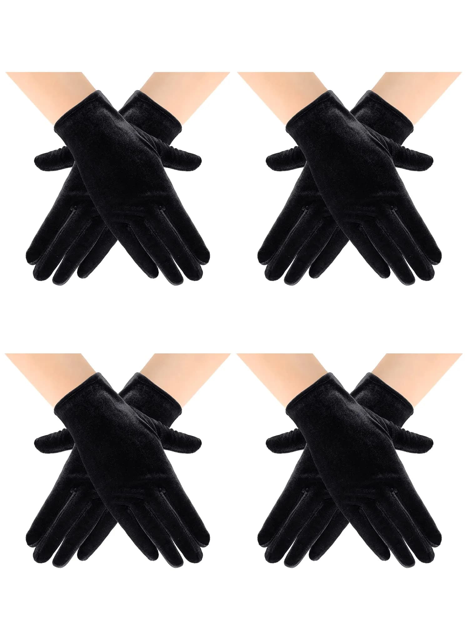 Geyoga Black Velvet Short Opera Gloves 22cm (8.7in) | 4 Pairs for Elegant Occasions - main product image