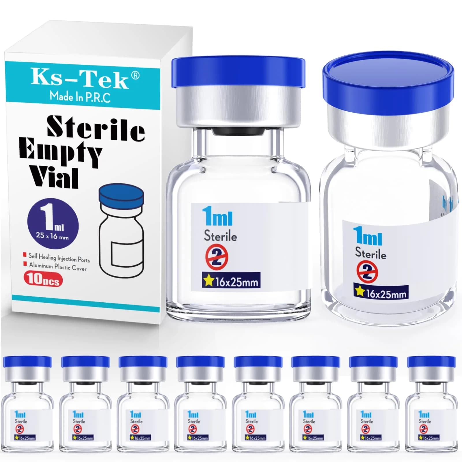 KSIITEKSLAB Sterile Empty Vials with Self Healing Injection Port 1ml (0.034 Fl Oz) Clear | Pack of 10 - main product image
