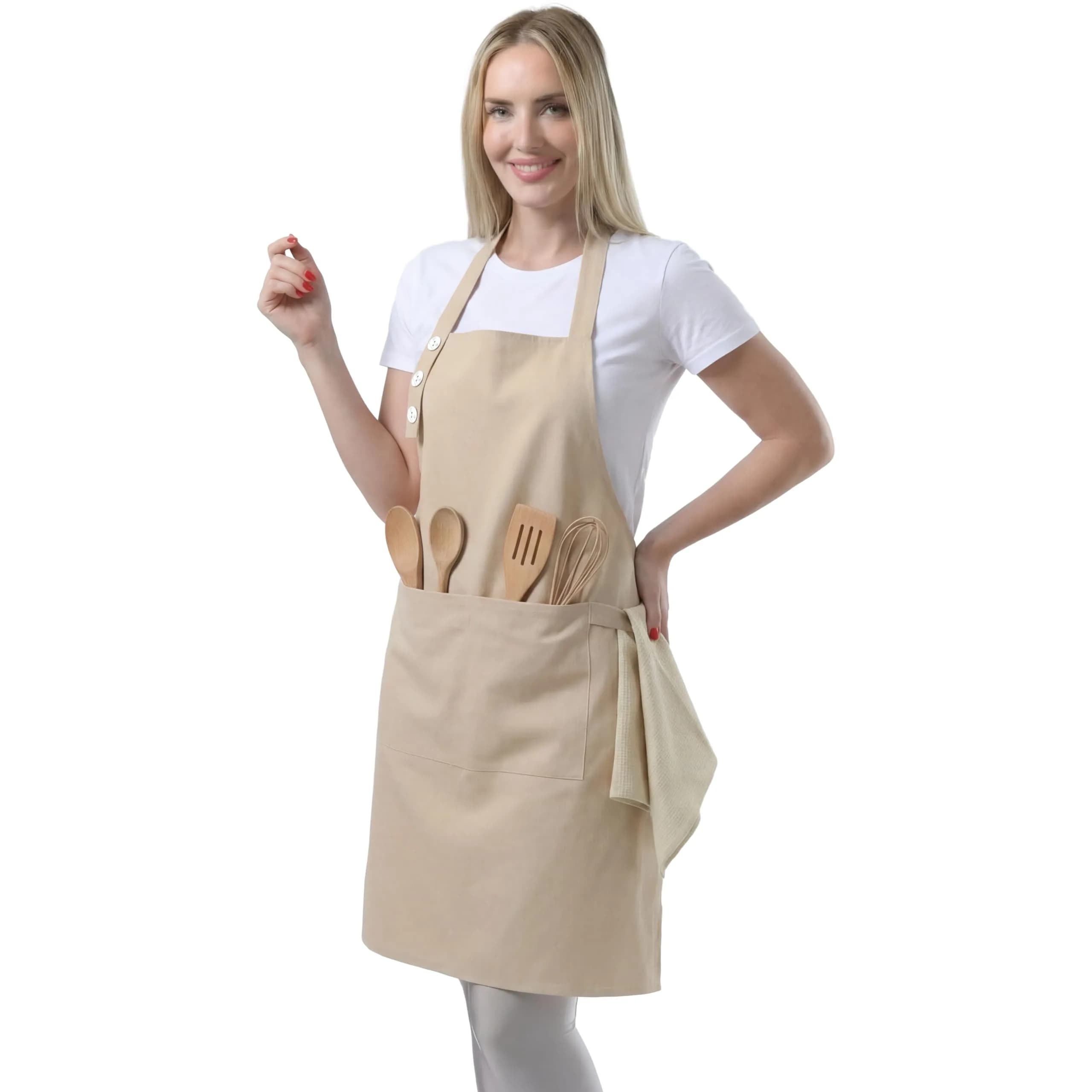 TOSHE Kitchen Apron for Women & Men Waterdrop Resistant, Adjustable Button | Water-Resistant Cotton Blend Apron - main product image