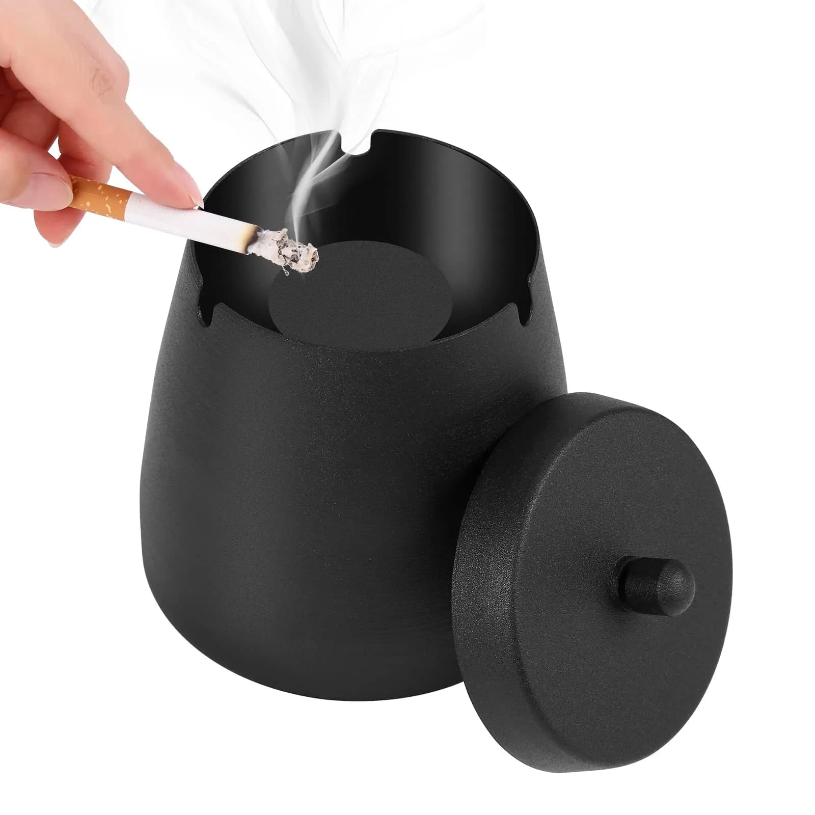 hargtar Outdoor Ashtray with Lid, Black, 190g (6.7 oz) | Windproof Stainless Steel for Patio