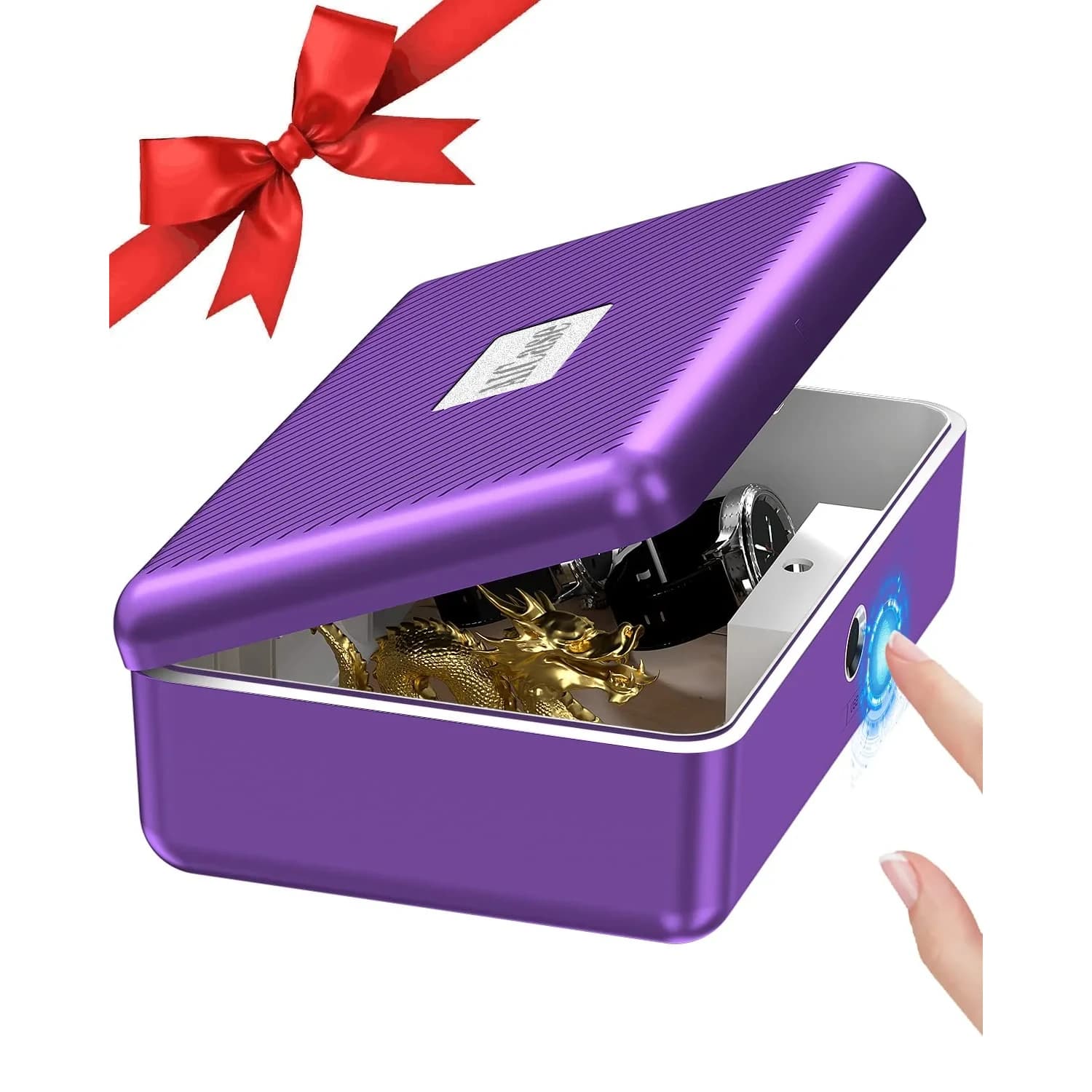 AICase Biometric Fingerprint Storage Box Purple | Portable Cash Jewelry Security Lock Box Safe with Combination Lock - main product image