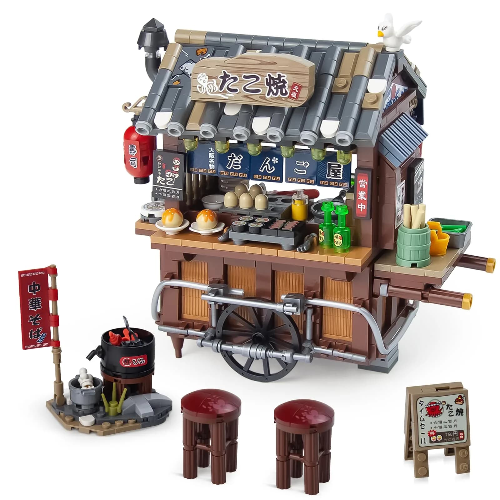 OundarM Japan Street View Mini Restaurant Takoyaki Trolley Building Set 951 Pcs | Architecture Model Kit for Teens & Adults - main product image