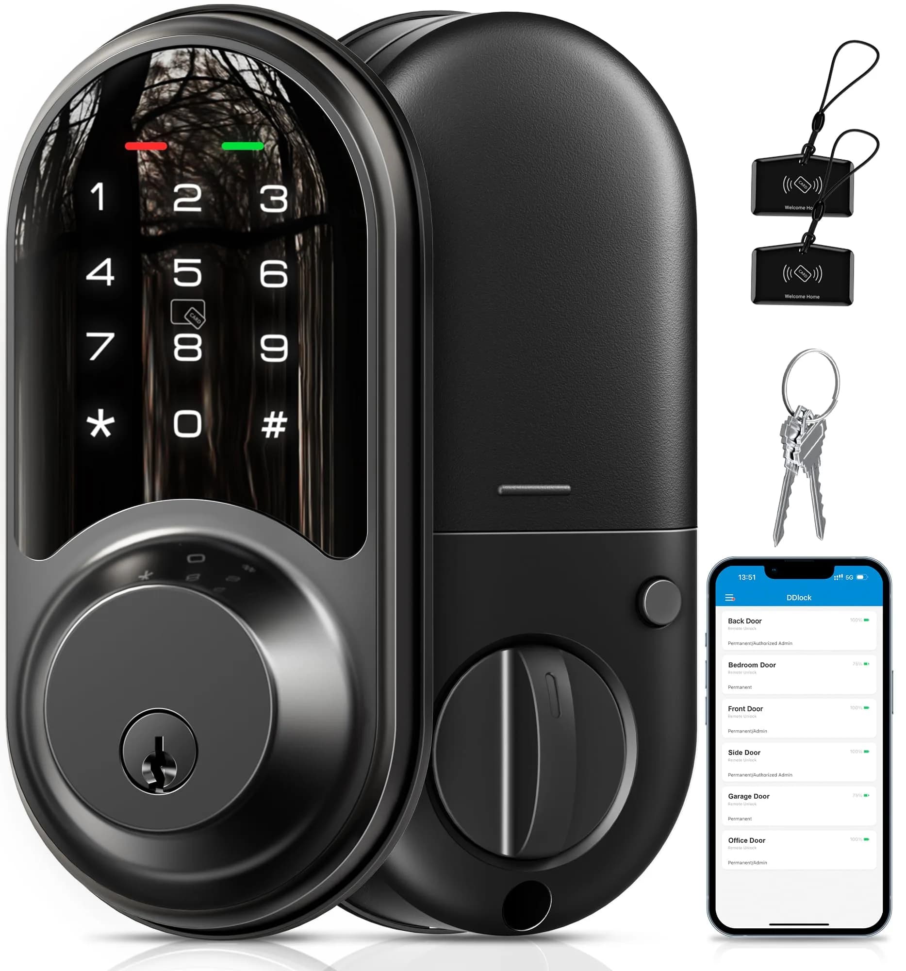 Veise RZ06 Smart Lock for Front Door with App Control, Matte Black | Keyless Entry & Remote Access - main product image