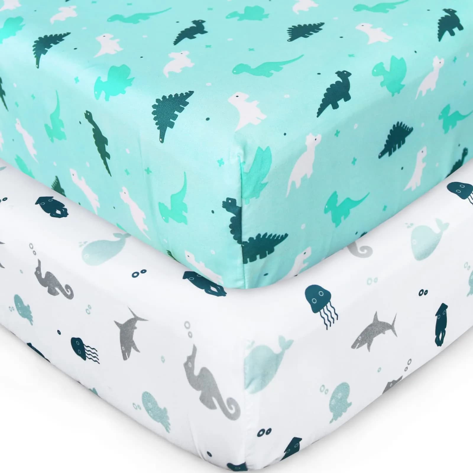 SPRINGSPIRIT Crib Sheets for Boys or Girls 2-Pack, Fitted Crib Sheet 52'' x 28'' (132cm x 71cm) | Soft Breathable Polyester - main product image