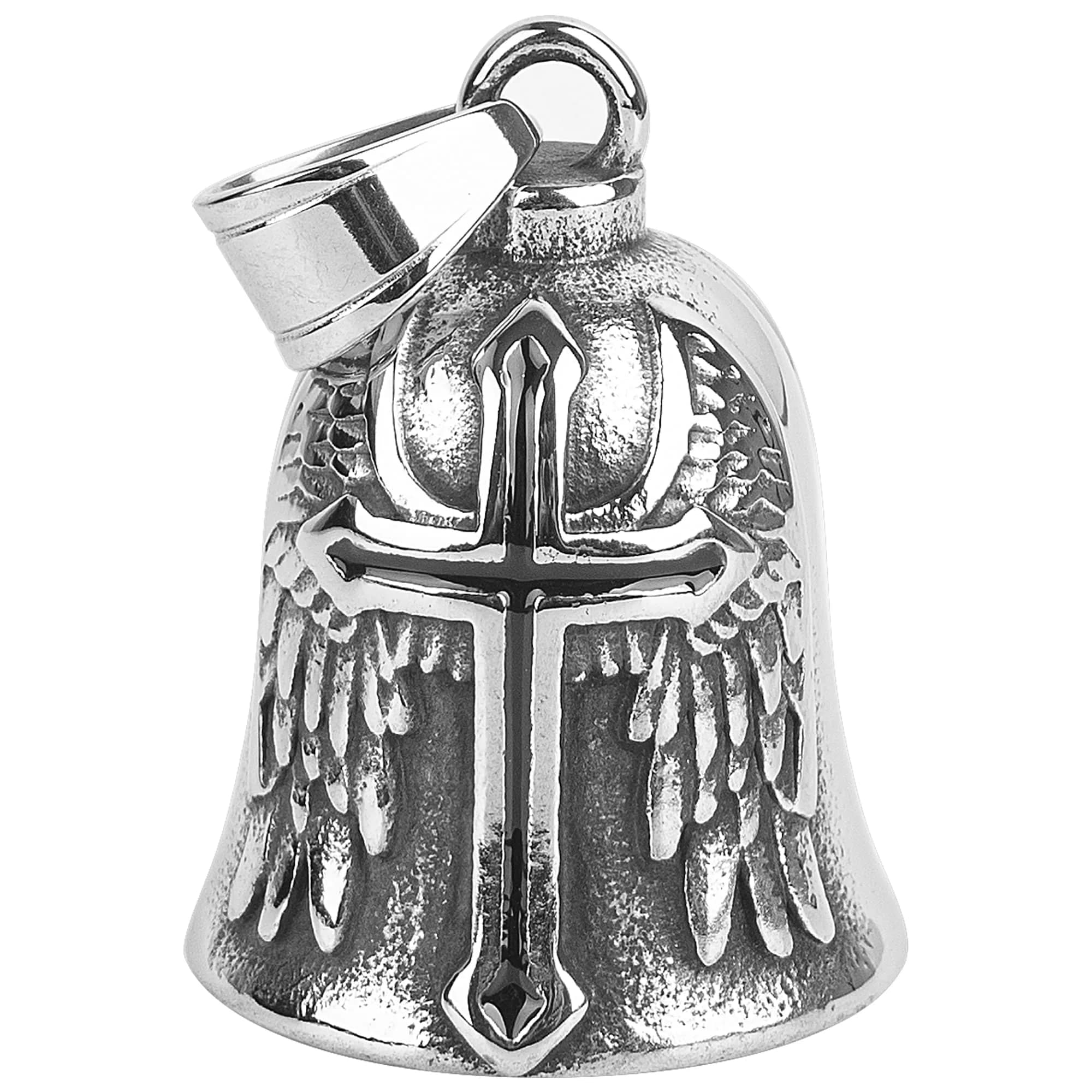 Omoojee Cross Wing Motorcycle Biker Bell Accessory, Black Cross | Unique 3D Design & Universal Fit - main product image