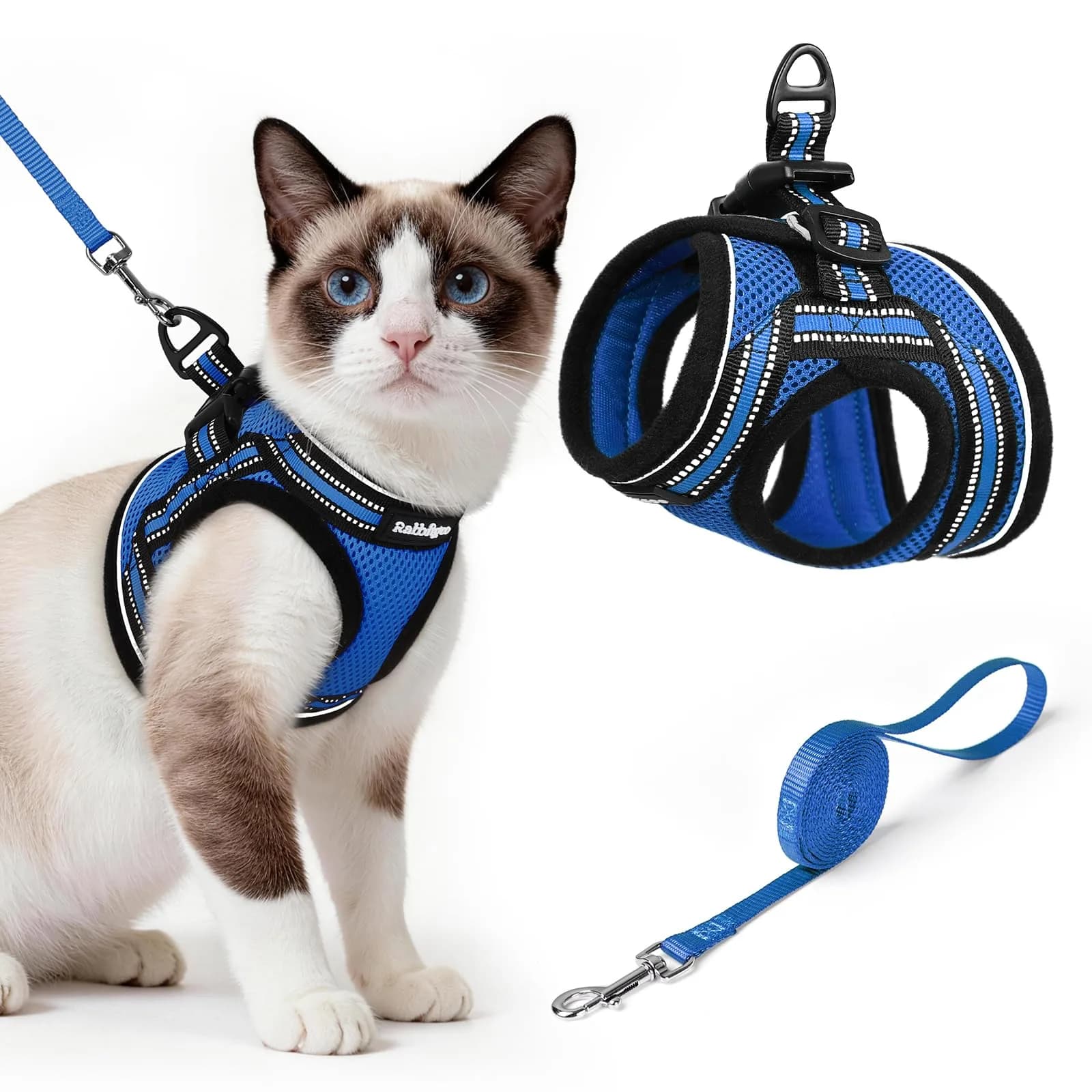 rabbitgoo Cat Harness and Leash Set, Step-in Soft Vest, Blue | Adjustable Escape-Resistant Fit