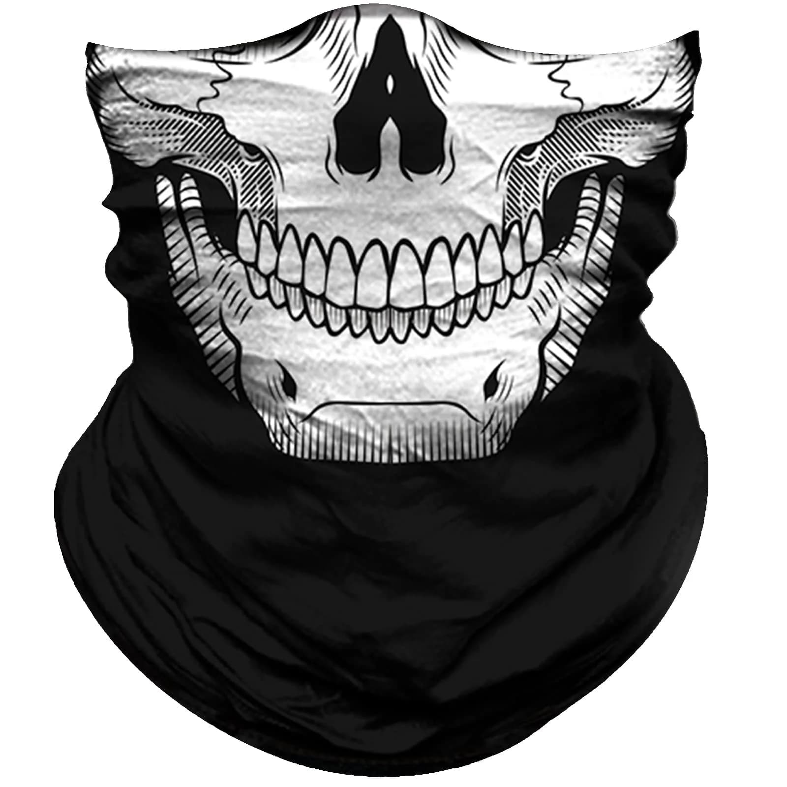 Obacle Skull White Face Mask with Black Nose Teeth - Seamless 3D Tube Bandana for Men & Women