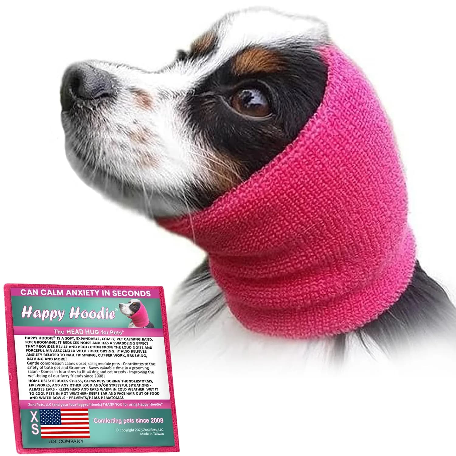 ZONI PETS Happy Hoodie The Original Dog & Cat Calming Band for Noise & Anxiety Relief | Stress & Noise Calmer (110 characters) - main product image
