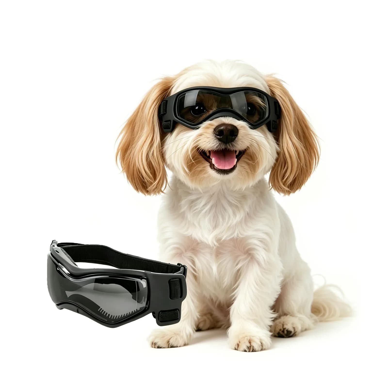 PETLESO Dog Goggles Small Breed UV Protection Adjustable Straps Black S | Outdoor Pet Eyewear for Riding & Hiking - main product image