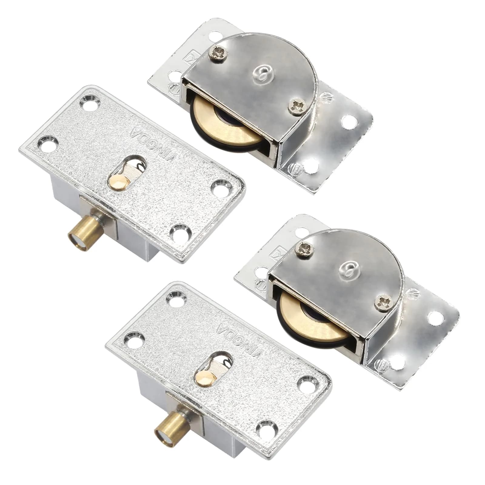 BokWin Silver Sliding Door Pulley Set (2 Pairs, 58mm x 31mm) | Heavy Duty Zinc Alloy Rollers for Barn, Cabinet Doors - main product image