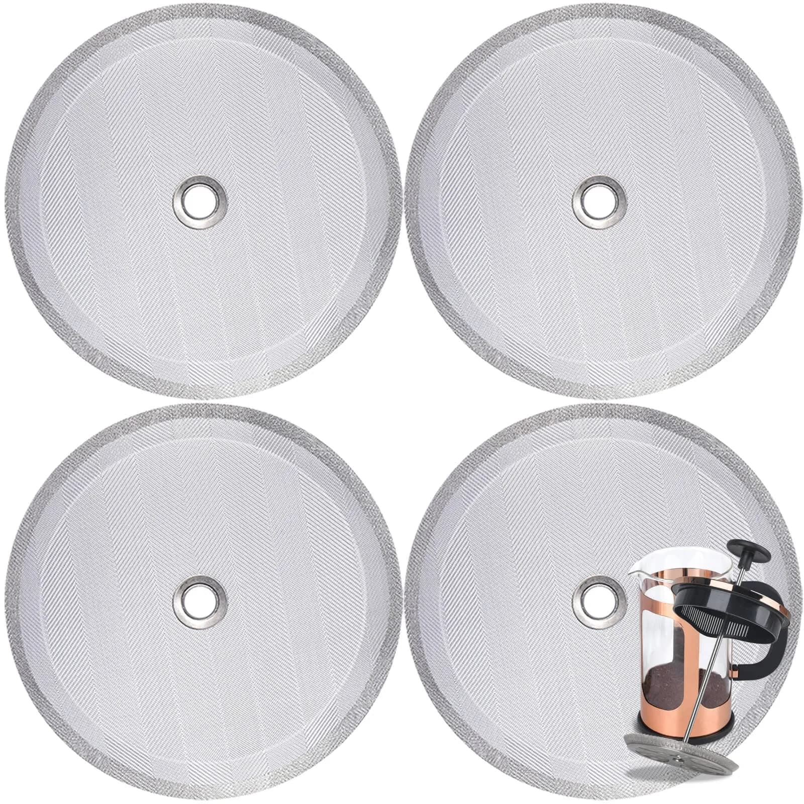 Attsky French Press Filter Replacement, 4 Pack, 4 Inch Stainless Steel Mesh | High Filtration & Reusable - main product image