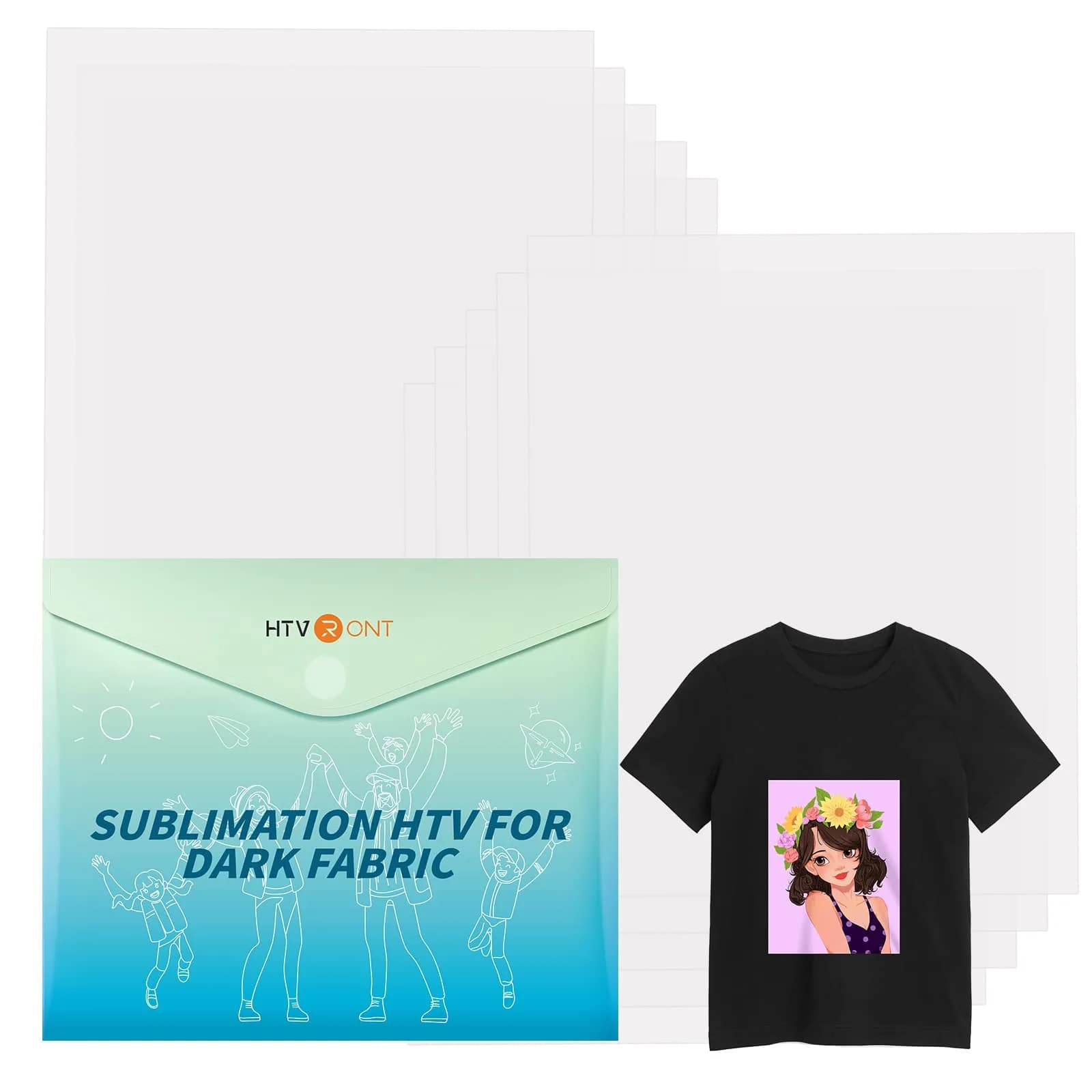 HTVRONT Sublimation HTV Sheets for Cotton Fabric 30.5x25.4 cm (12x10'') Matte 10 Pack | Vivid Colors on Dark & Light Cotton - main product image